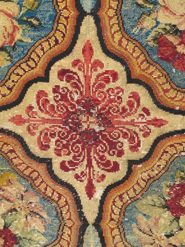 Antique English Needlepoint from the late - 18th Century with Beautiful Flowers. Measures: 5'10 x 6'1. This striking, antique English needlepoint was beautifully crafted during the late 18th Century and remains in remarkably good condition. It is c... - Keivan Woven Arts10 - 81114 - 1526Rug