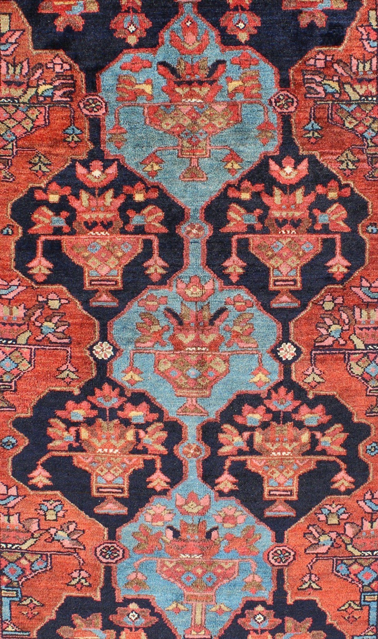Antique Rare Persian Khamseh Rug in Ink Blue and Terra Cotta - Keivan Woven Arts10 - KE - 303Rugs