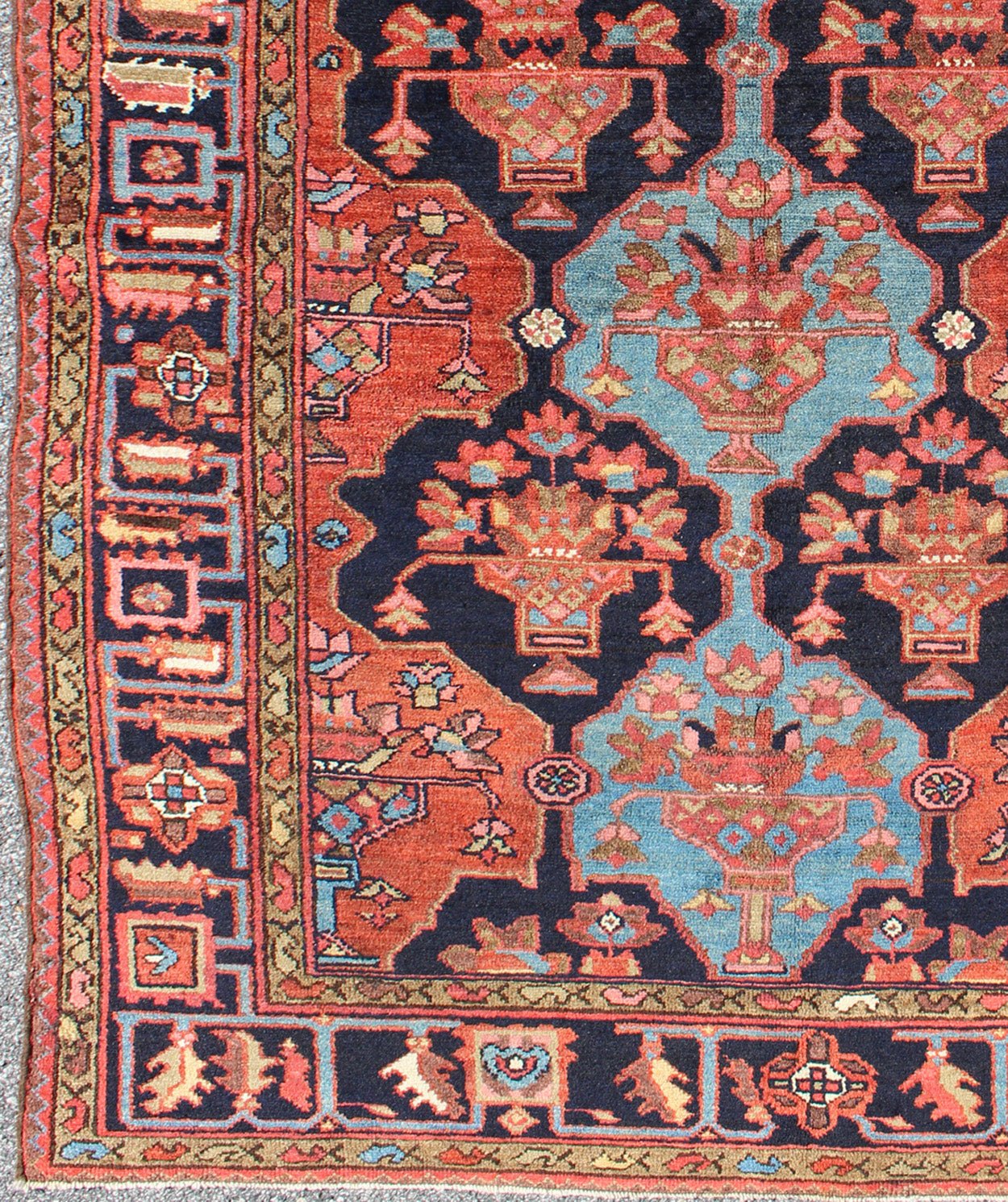 Antique Rare Persian Khamseh Rug in Ink Blue and Terra Cotta - Keivan Woven Arts10 - KE - 303Rugs