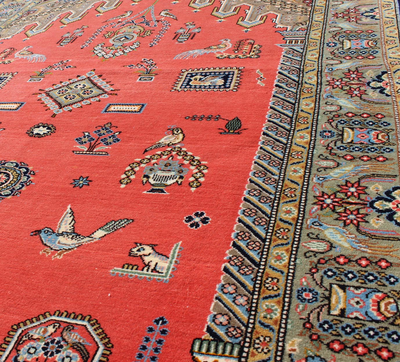 Vintage Fine Persian Qum Prayer Rug with soft Red Field and Tribal Motif Design. Vintage Fine Persian Qum Prayer Rug With Soft Red Field in Mihrab Design, Oum Rug, Prayer rug, kwarugs Vintage Persian Qum prayer rug with red field and tribal moti... - Keivan Woven Arts10 - KE - 307 - 1104Rug