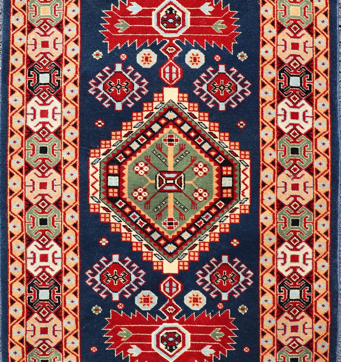 Tribal geometric medallion design vintage rug from Caucasus in multi - colors, Keivan Woven Arts / rug 10 - KE - 311, country of origin / type: Caucasus / Tribal, late 20th century Measures: 2'0 x 4'0 The vibrant reds, blues, and ivories that decorate ... - Keivan Woven Arts10 - KE - 311 - 1259Rug