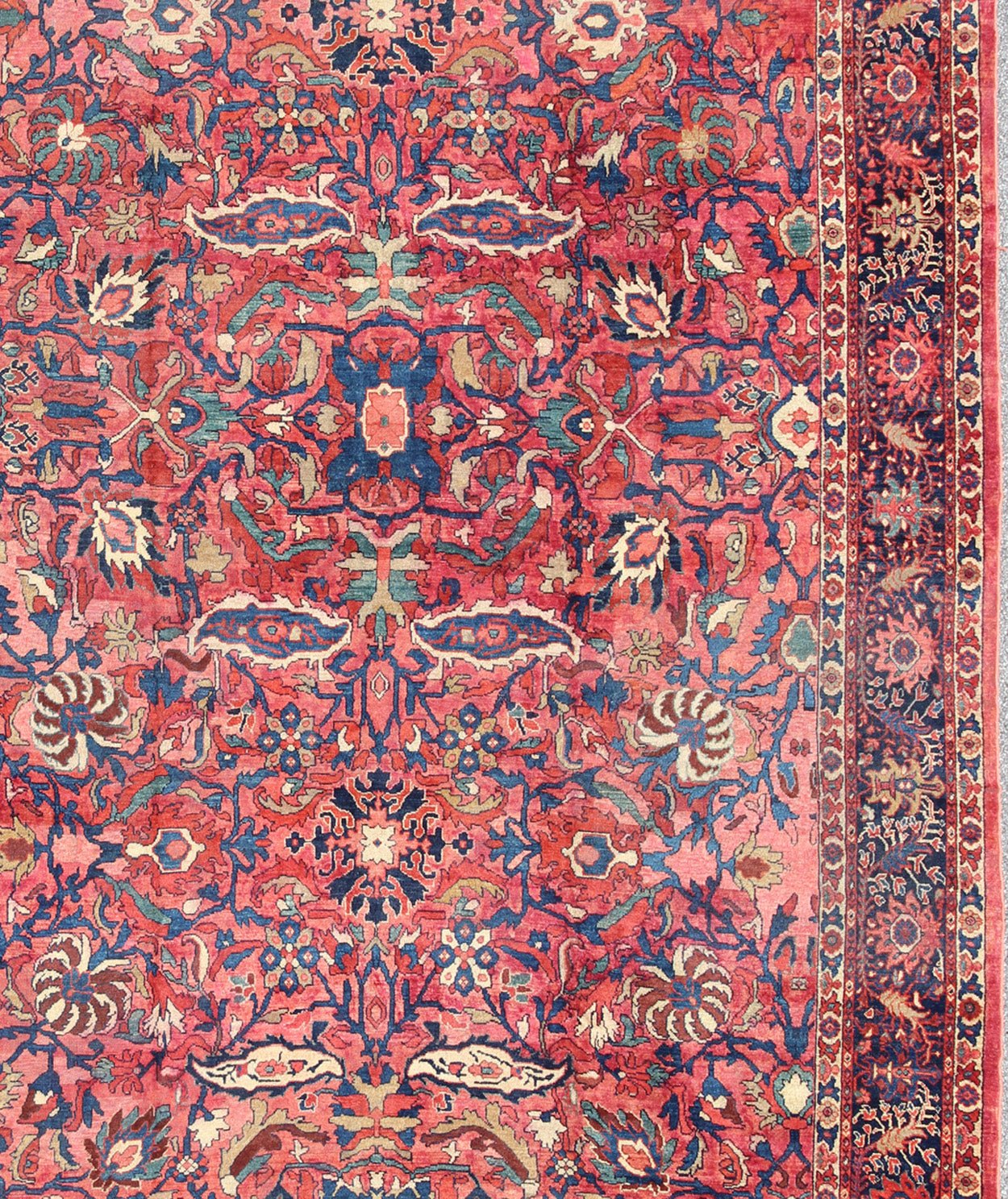 Large Antique Persian Sultanabad Rug with Large Palmettes in Rose Red, green and Blue. kwarugs / 11 - 20207, 10'8 x 14'8 Antique Persian Sultanabad. This antique Persian Sultanabad from 1900's relies heavily on exquisite details as well as large - scale fl... - Keivan Woven Arts11 - 20207 - 2185Rug