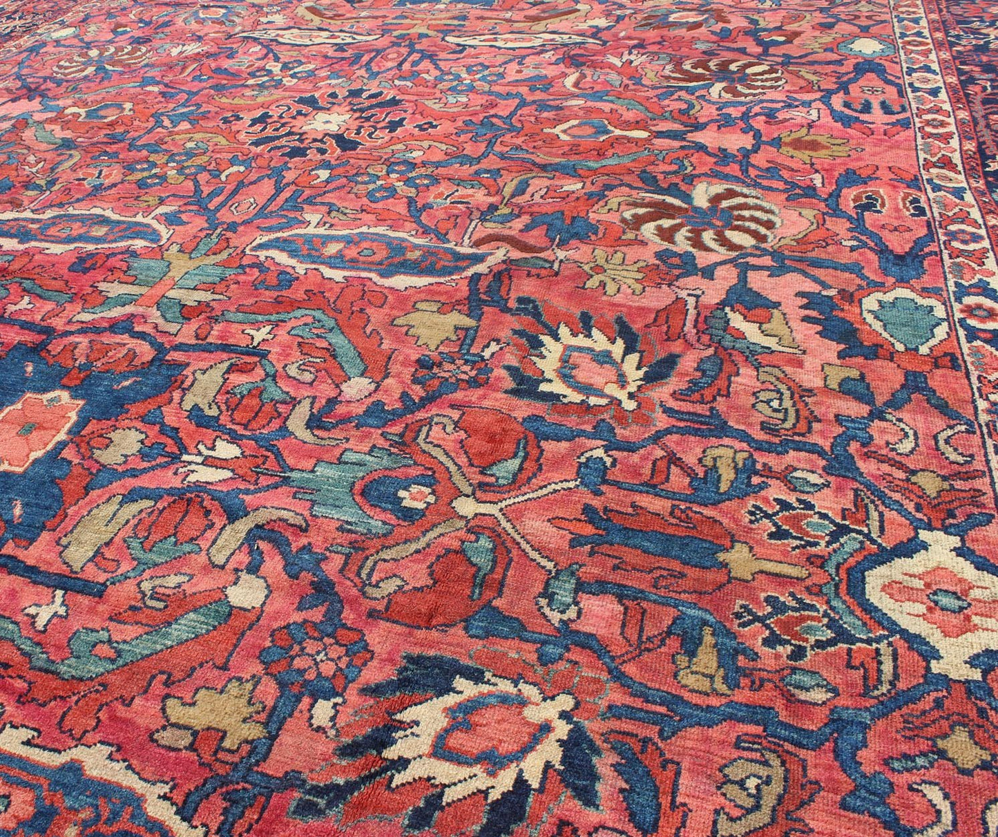 Large Antique Persian Sultanabad Rug with Large Palmettes in Rose Red, green and Blue. kwarugs / 11 - 20207, 10'8 x 14'8 Antique Persian Sultanabad. This antique Persian Sultanabad from 1900's relies heavily on exquisite details as well as large - scale fl... - Keivan Woven Arts11 - 20207 - 2185Rug