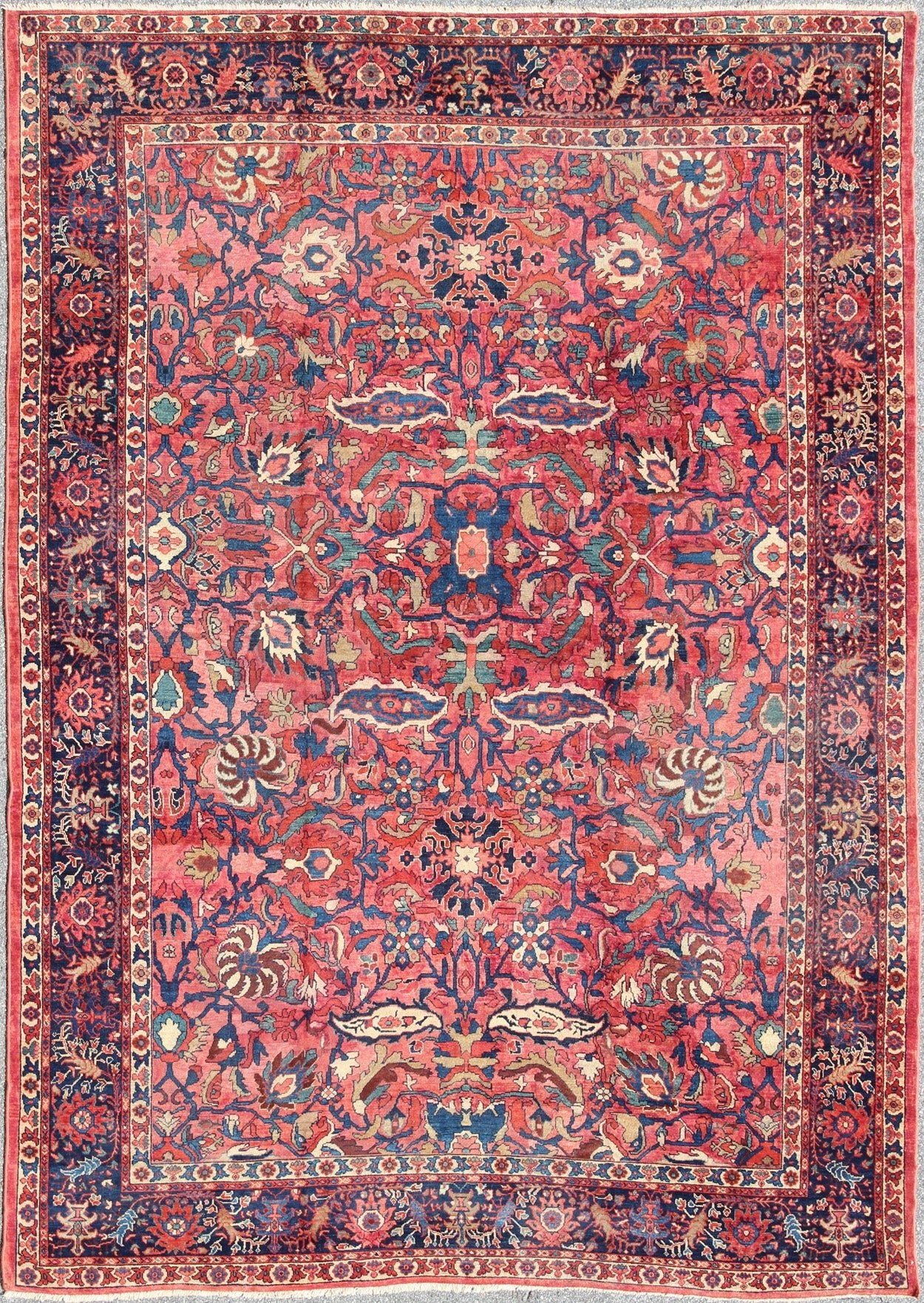 Large Antique Persian Sultanabad Rug with Large Palmettes in Rose Red, green and Blue. kwarugs / 11 - 20207, 10'8 x 14'8 Antique Persian Sultanabad. This antique Persian Sultanabad from 1900's relies heavily on exquisite details as well as large - scale fl... - Keivan Woven Arts11 - 20207 - 2185Rug