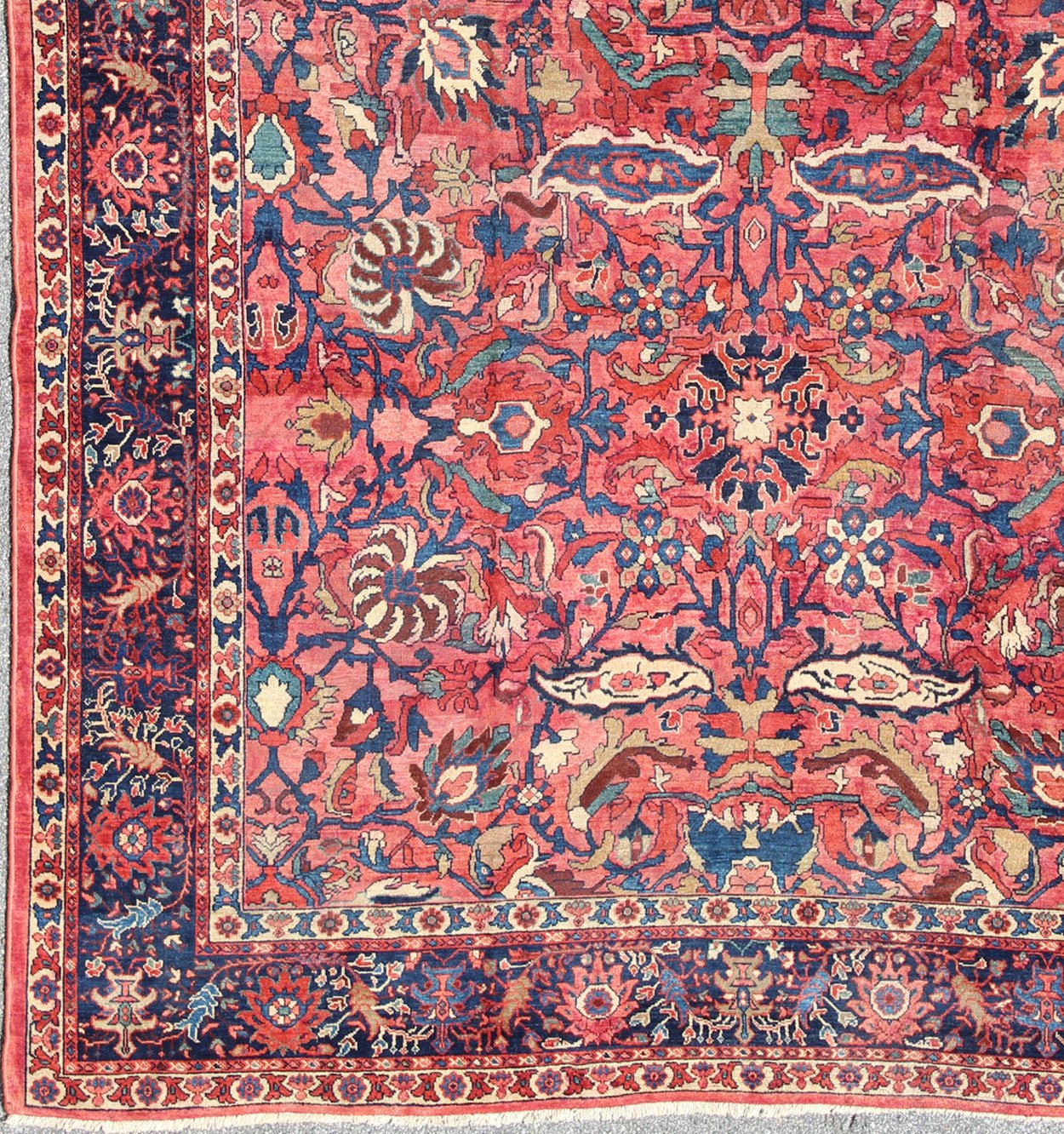 Large Antique Persian Sultanabad Rug with Large Palmettes in Rose Red, green and Blue. kwarugs / 11 - 20207, 10'8 x 14'8 Antique Persian Sultanabad. This antique Persian Sultanabad from 1900's relies heavily on exquisite details as well as large - scale fl... - Keivan Woven Arts11 - 20207 - 2185Rug