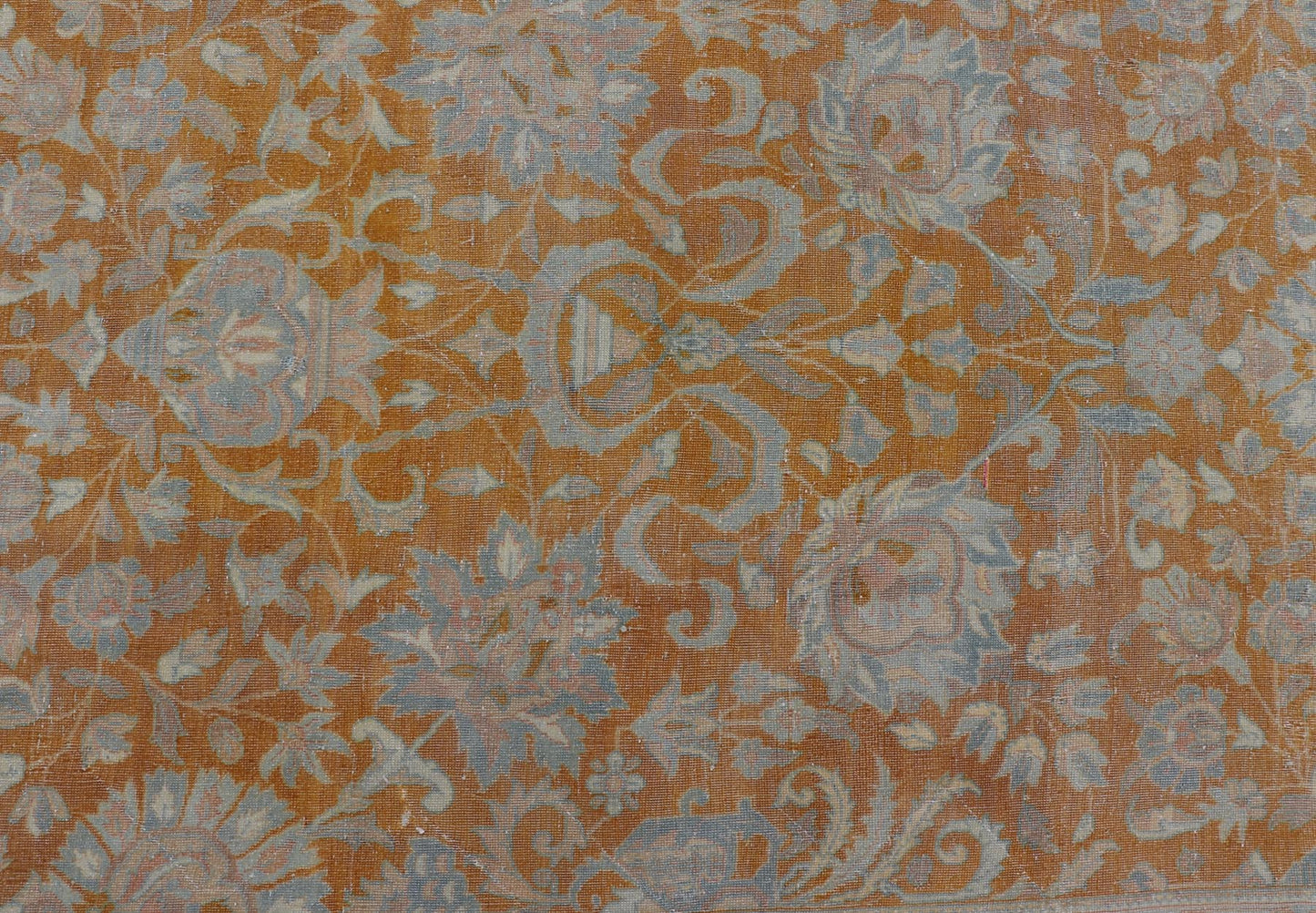 Antique Indian Amritsar Rug in Light Orange/Saffron, Pink, Light Blue & Green. Keivan Woven Arts / Rug/11 - 20210 country of origin / type: India / Amritsar, circa 1910. Measures: 9'10 x 13'3 The soft orange, light pink, light blue, yellow,... - Keivan Woven Arts11 - 20210 - 8656Rug