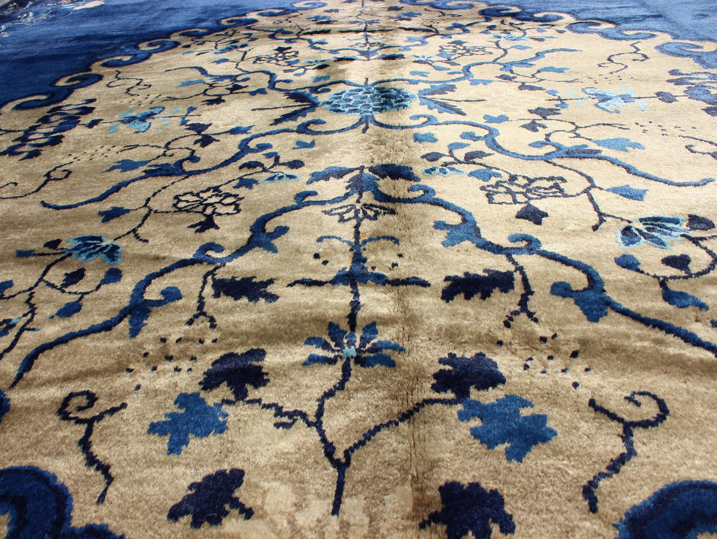 Antique Chinese Peking Rug in Royal Blue and Golden Camel Medallion - Keivan Woven Arts11 - 20311Rugs