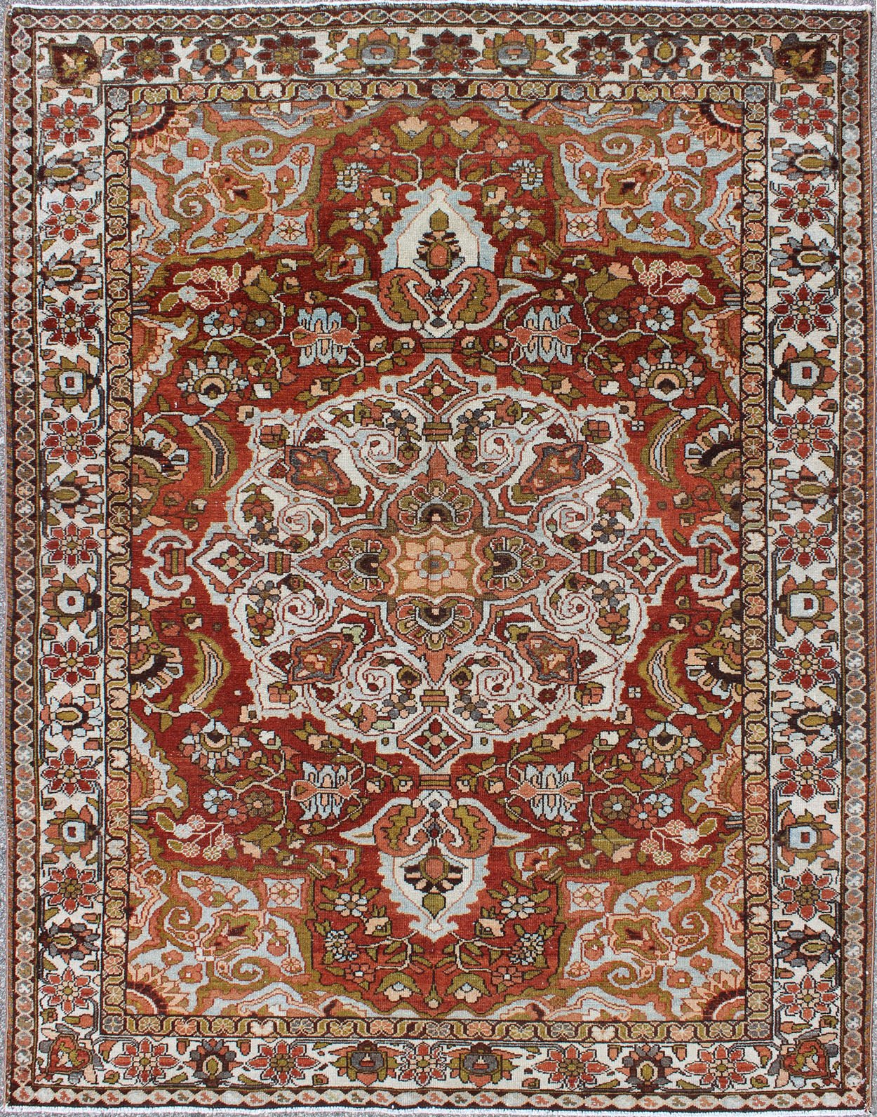Keivan Woven Arts - Antique Persian Bakhtiari Rug With Classic Ornate Central Medallion Design. Rug/11 - 80703, Antique Bakhtiari This antique multicolored Persian Bakhtiari rug from early 20th century Iran features beautiful Brick red background ... - Keivan Woven Arts11 - 80703 - 247Rugs
