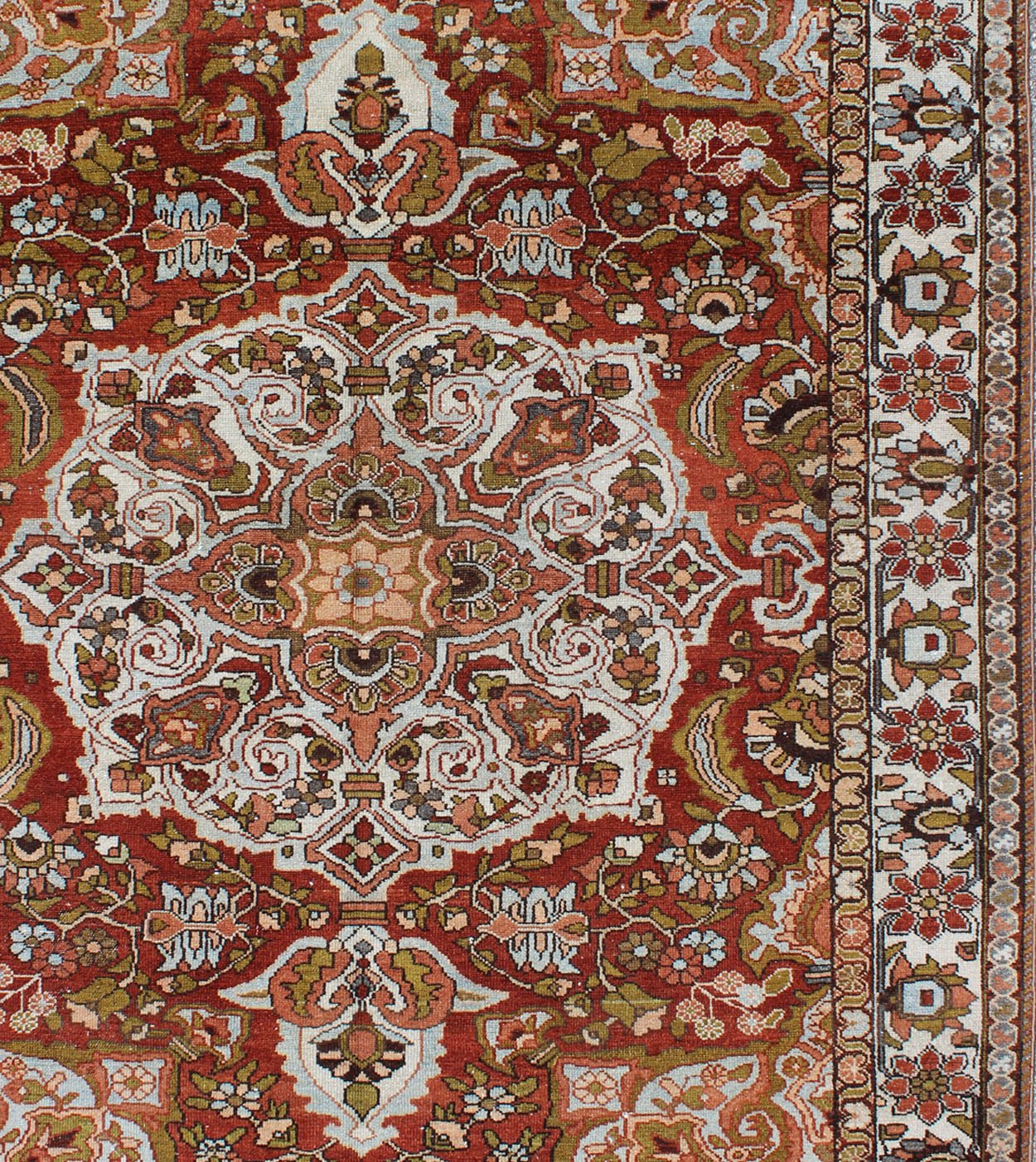 Keivan Woven Arts - Antique Persian Bakhtiari Rug With Classic Ornate Central Medallion Design. Rug/11 - 80703, Antique Bakhtiari This antique multicolored Persian Bakhtiari rug from early 20th century Iran features beautiful Brick red background ... - Keivan Woven Arts11 - 80703 - 247Rugs