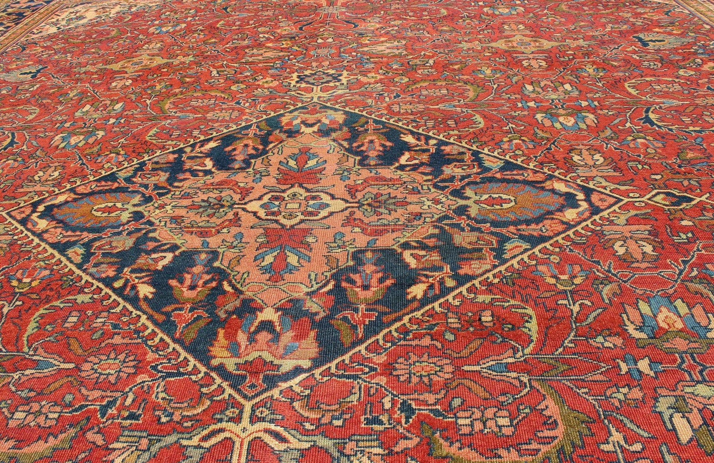 Antique Persian Fine Weave Sultanabad Rug in Tomato Red Background. Antique Persian fine weave Sultanbad rug. Keivan Woven Arts / rug 13 - 0301, country of origin / type: Iran / Sultanabad, circa 1900. Measures: 10'10 x 13'8. A beautiful Sultanabad... - Keivan Woven Arts13 - 0301 - 4036Rug