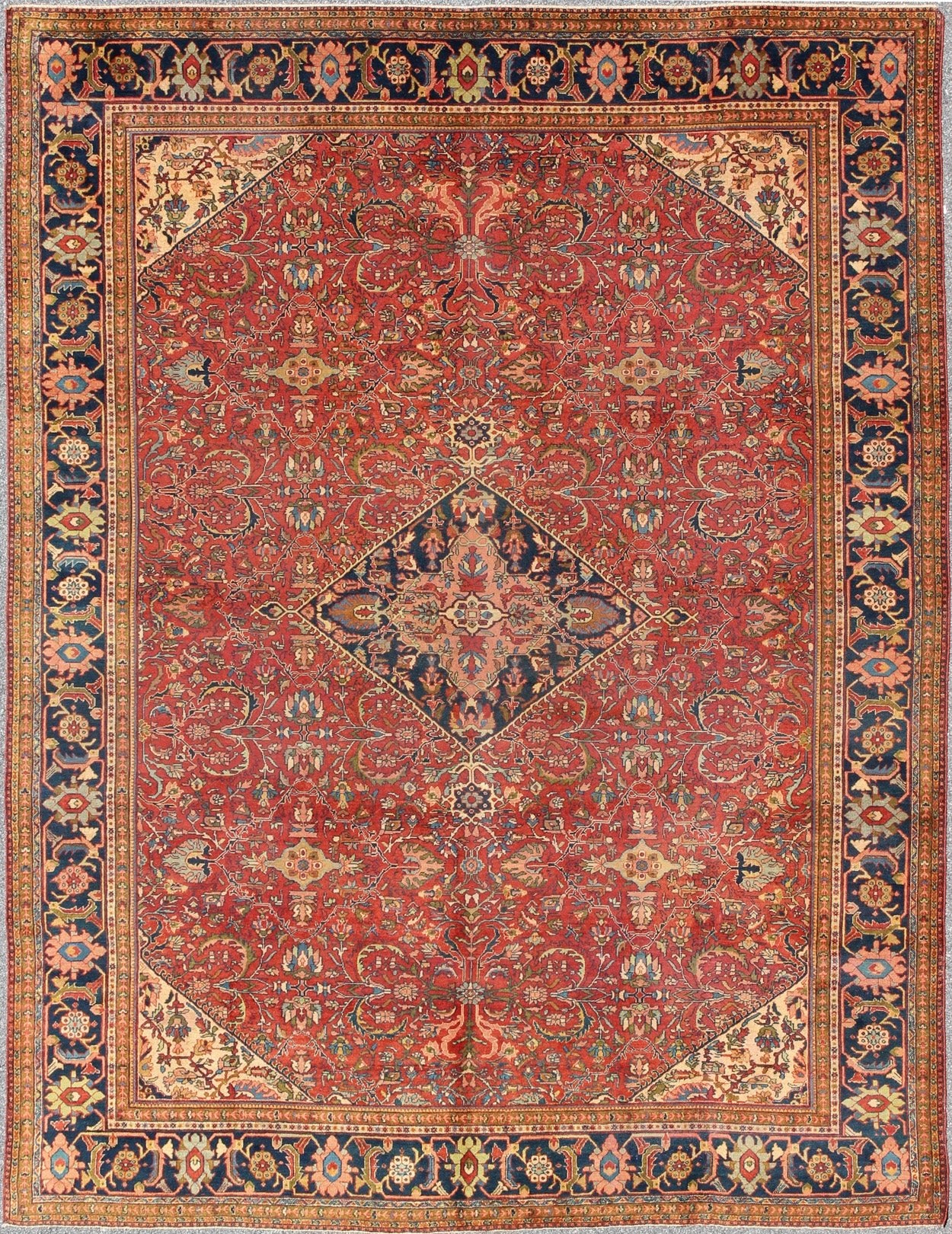 Antique Persian Fine Weave Sultanabad Rug in Tomato Red Background. Antique Persian fine weave Sultanbad rug. Keivan Woven Arts / rug 13 - 0301, country of origin / type: Iran / Sultanabad, circa 1900. Measures: 10'10 x 13'8. A beautiful Sultanabad... - Keivan Woven Arts13 - 0301 - 4036Rug