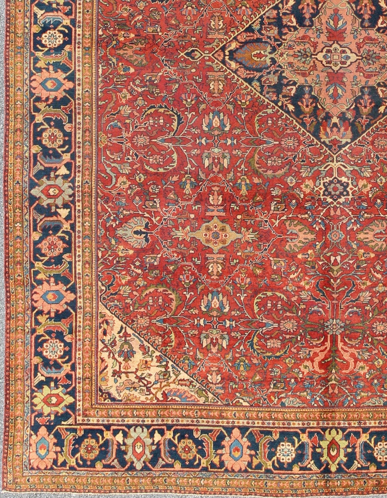 Antique Persian Fine Weave Sultanabad Rug in Tomato Red Background. Antique Persian fine weave Sultanbad rug. Keivan Woven Arts / rug 13 - 0301, country of origin / type: Iran / Sultanabad, circa 1900. Measures: 10'10 x 13'8. A beautiful Sultanabad... - Keivan Woven Arts13 - 0301 - 4036Rug