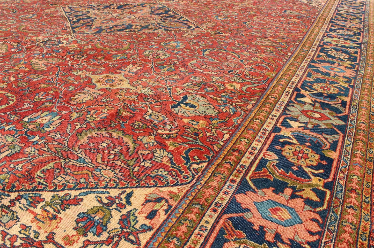 Antique Persian Fine Weave Sultanabad Rug in Tomato Red Background. Antique Persian fine weave Sultanbad rug. Keivan Woven Arts / rug 13 - 0301, country of origin / type: Iran / Sultanabad, circa 1900. Measures: 10'10 x 13'8. A beautiful Sultanabad... - Keivan Woven Arts13 - 0301 - 4036Rug