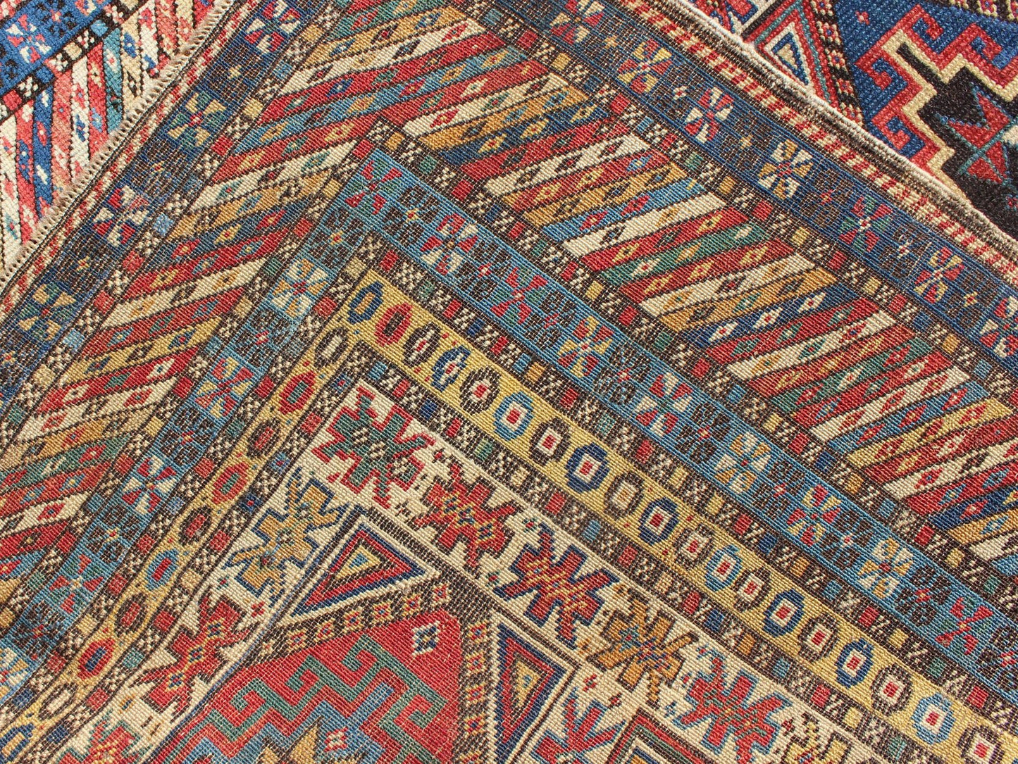Antique Caucasian Rug with Six Central Medallions & Intricate Geometric Borders. Keivan Woven Arts / rug 13 - 0302, country of origin / type: Caucus / Kuba, circa 1880. Measures: 3'4 x 5'0. This stunning late 19th century Kuba rug from the Caucasus... - Keivan Woven Arts13 - 0302 - 4042Rug