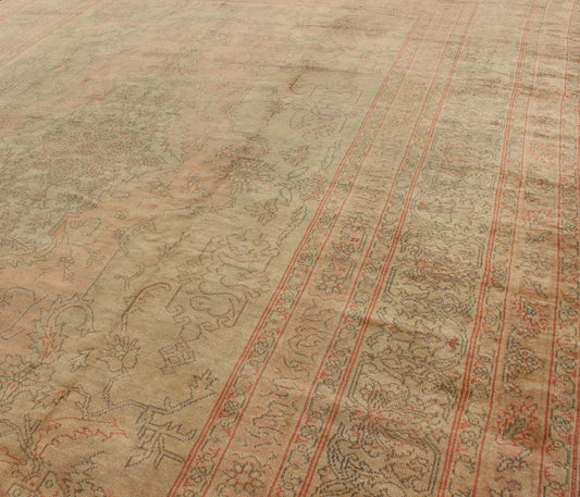 Antique Oushak Medallion Carpet in Light Green & Salmon Antique Turkish Oushak Carpet with Intricate Medallion Design, Keivan Woven Arts/ rug/13 - 0503, origin/ Turkey, Circa 1910 Measures: 8.11 x 11.8. This antique Turkish Oushak c... - Keivan Woven Arts13 - 0503 - 4200