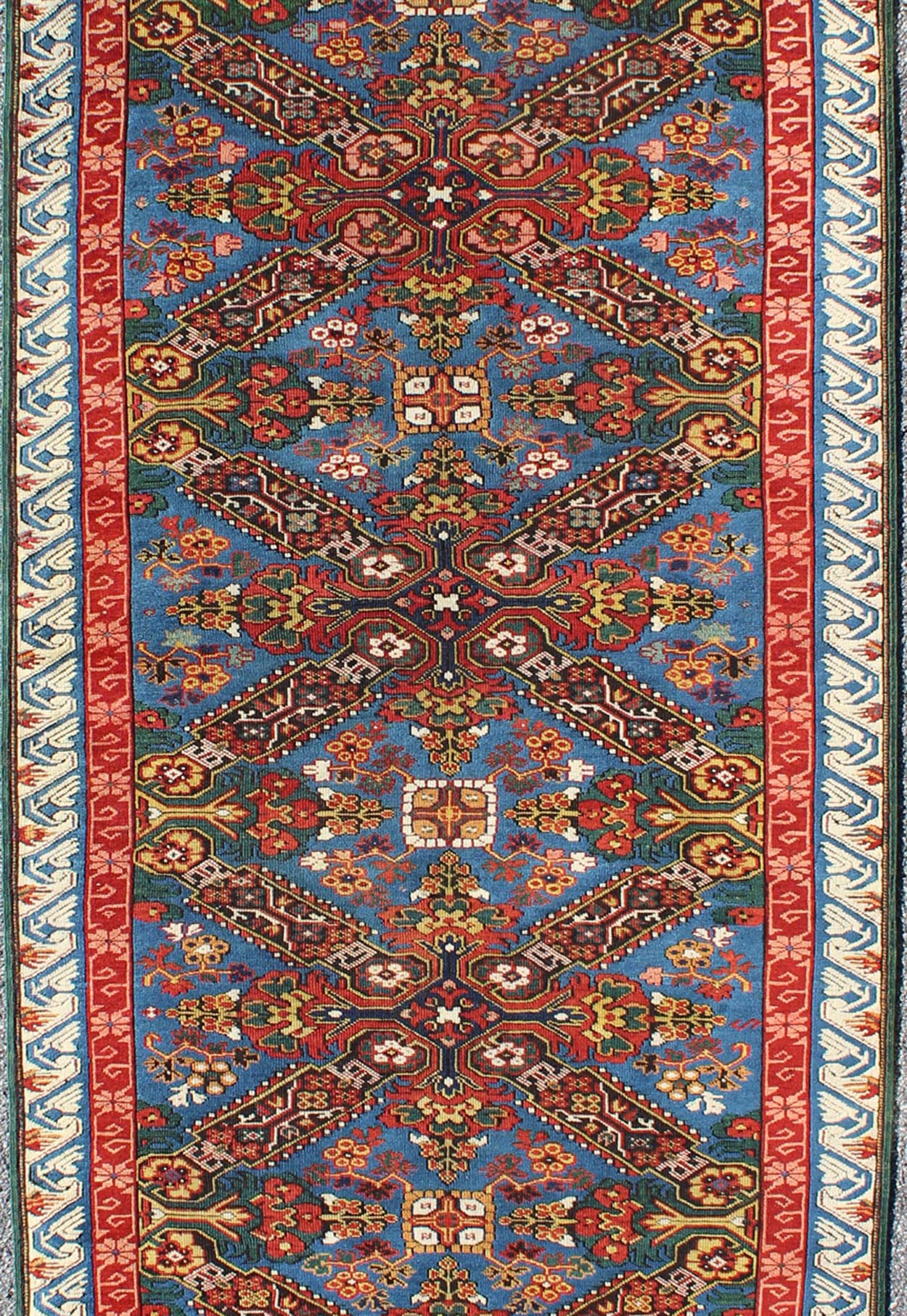 A Rare Antique Seychour Caucasian Runner in Beautiful Multi Colors Measures: 3'5 x 9'2. This 19th Century Caucasian Seychour runner represents the Caucasian weaving at its best. The amazingly beautiful colors and the composition of them shows an... - Keivan Woven Arts13 - 0504 - 4206Rug