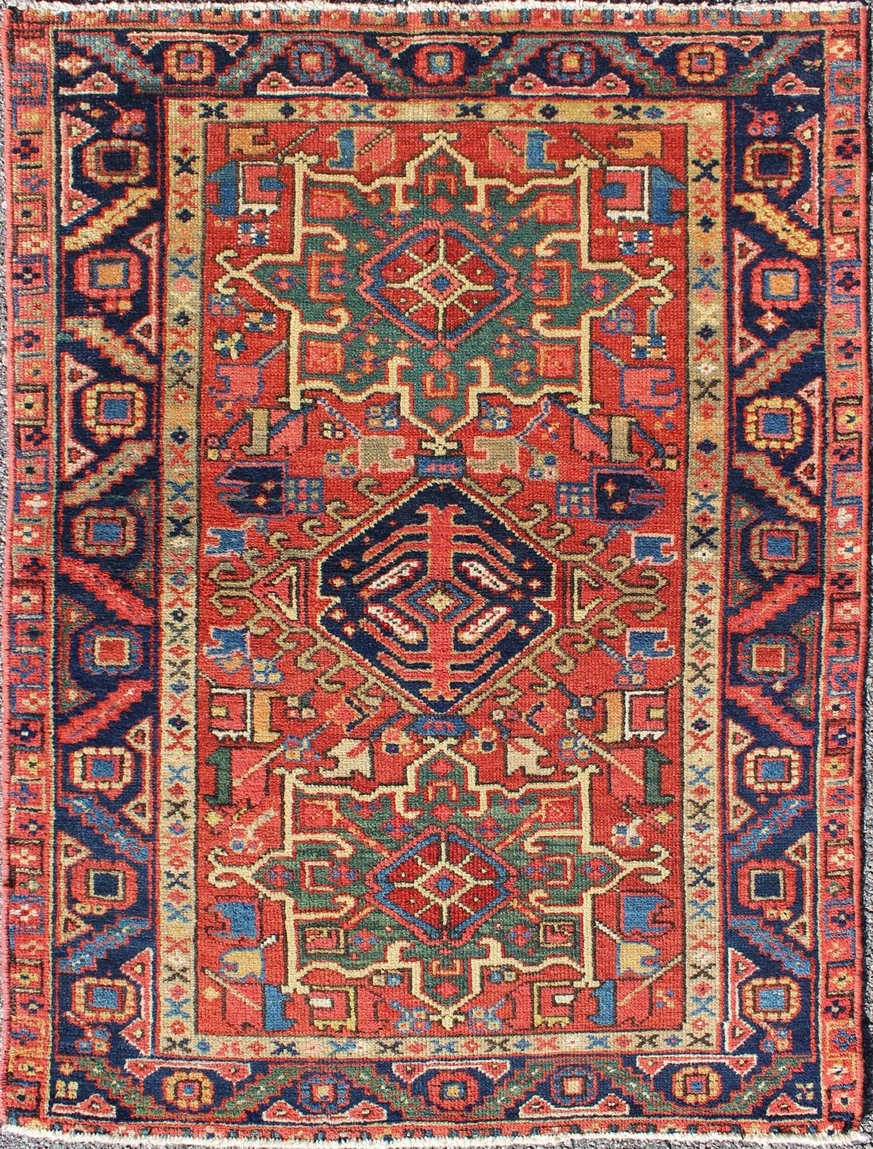keivan Woven Arts, Antique Persian Karadjeh Rug with Three Tribal Medallions in Multi - Colors Antique Persian Karadjeh rug with three tribal medallions in multi - colors, rug 13 - 0506, country of origin / type: Iran / Karadjeh, circa 1920 This e... - Keivan Woven Arts13 - 0506 - 4216Rug