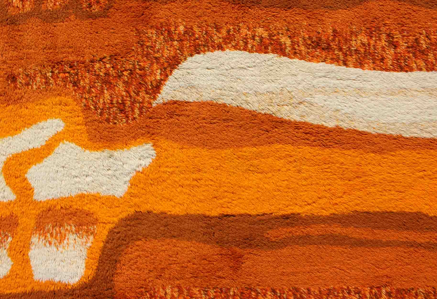 Vintage Swedish Rya Rug with Modern Design in Burnt Orange, Cream and Orange. Measures: 5'4 x 7'7 This lovely Swedish Rya rug with modern design features a vibrant color palette of cream, brown, red, Burnt Orange and orange. It is a great ch... - Keivan Woven Arts13 - 0517 - 4248Rug