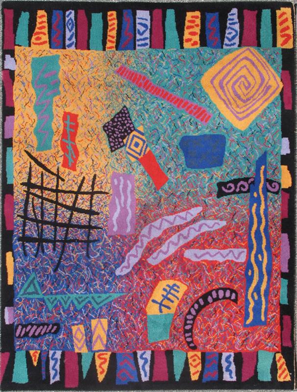 Vintage Mid Century Scandinavian Swedish Rug with Abstract Design Teal, Purple and Multi Colors. Measures: 5'7 x 7'9. The richly opulent colors and unusual design of this Scandinavian carpet transport you to Mid - Century Modern in Europe! The uniq... - Keivan Woven Arts13 - 0601 - 4258Rug