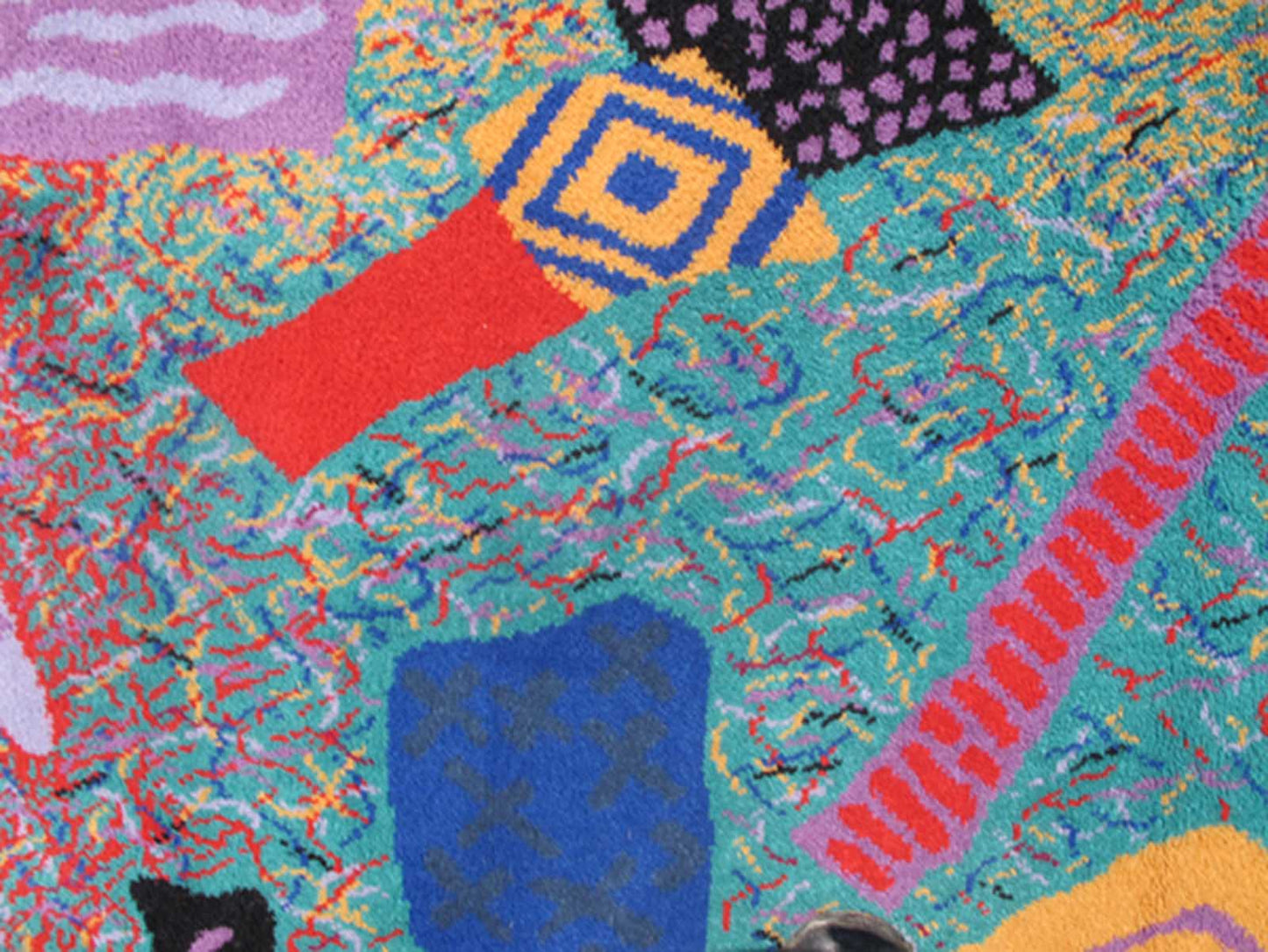 Vintage Mid Century Scandinavian Swedish Rug with Abstract Design Teal, Purple and Multi Colors. Measures: 5'7 x 7'9. The richly opulent colors and unusual design of this Scandinavian carpet transport you to Mid - Century Modern in Europe! The uniq... - Keivan Woven Arts13 - 0601 - 4258Rug