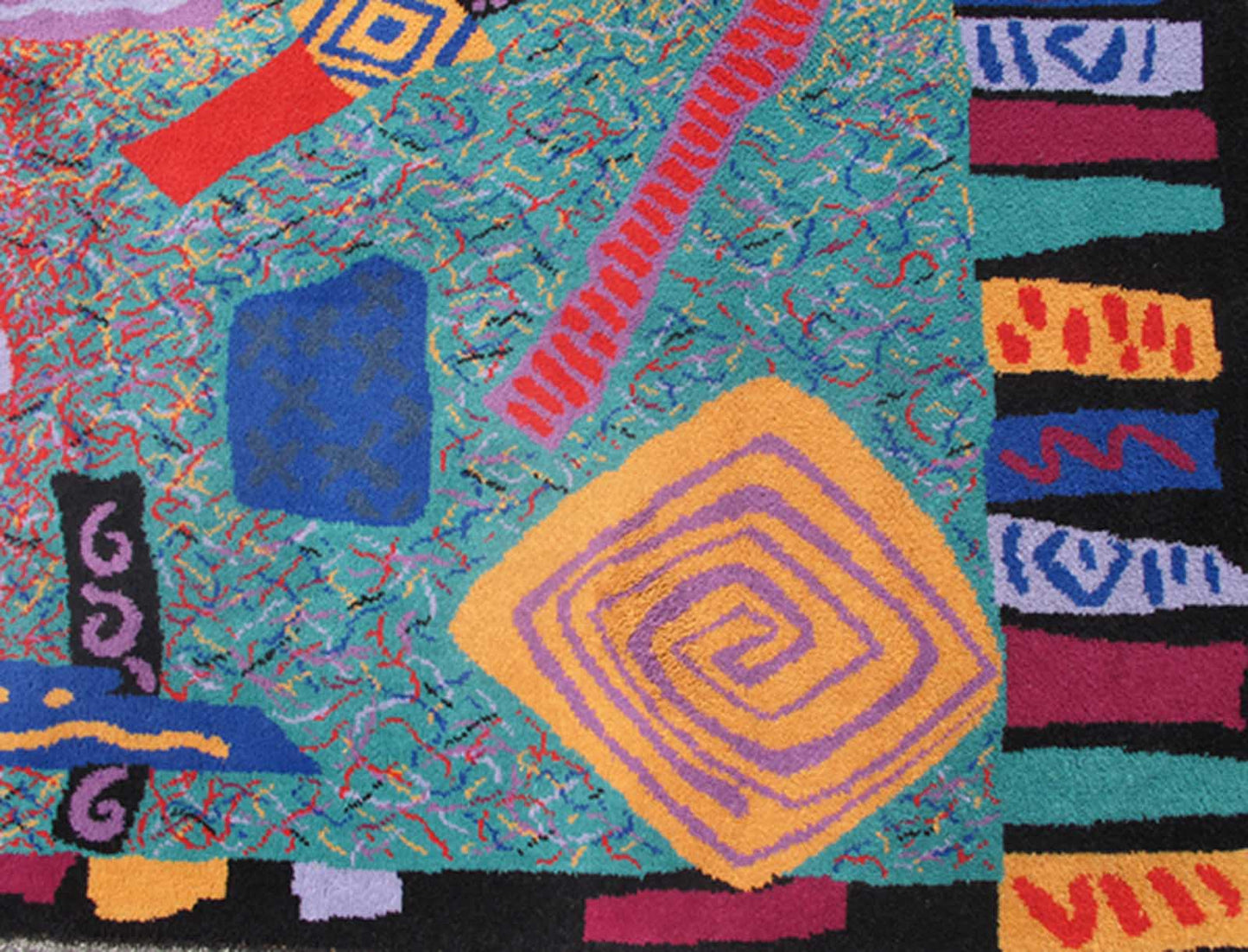 Vintage Mid Century Scandinavian Swedish Rug with Abstract Design Teal, Purple and Multi Colors. Measures: 5'7 x 7'9. The richly opulent colors and unusual design of this Scandinavian carpet transport you to Mid - Century Modern in Europe! The uniq... - Keivan Woven Arts13 - 0601 - 4258Rug