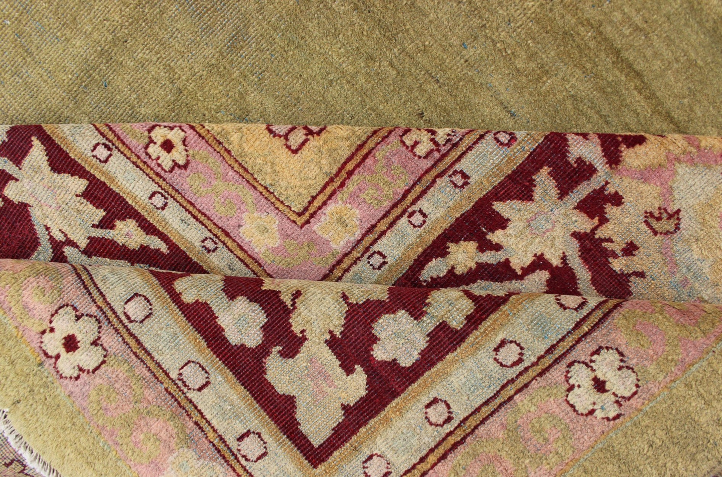 Large Antique Green Background Indian Amritsar Carpet with Red Border. Keivan Woven Arts / rug / 13 - 0706 / 1920 circa Early 20th Century. / Antique Amritsar, Antique Agra. Measures: 13'2 x 18'0. This carpet was woven in Amritsar in the late 19th ... - Keivan Woven Arts13 - 0706 - 4321Rug