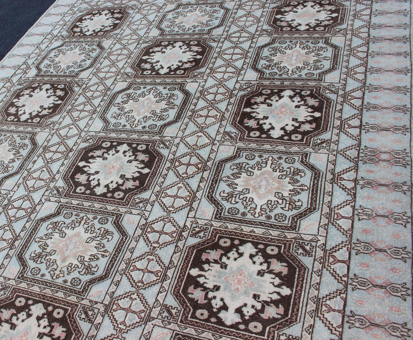 Vintage Moroccan Rug with Medallions in Black and Light Blue Medallion Design Moroccan Rug, rug 13 - 0904, country of origin / type: Morocco / Tribal, circa Mid - 20th Century. Measures: 6'8 x 9'1. This Moroccan rug features a repeatin... - Keivan Woven Arts13 - 0904 - 4736Rug