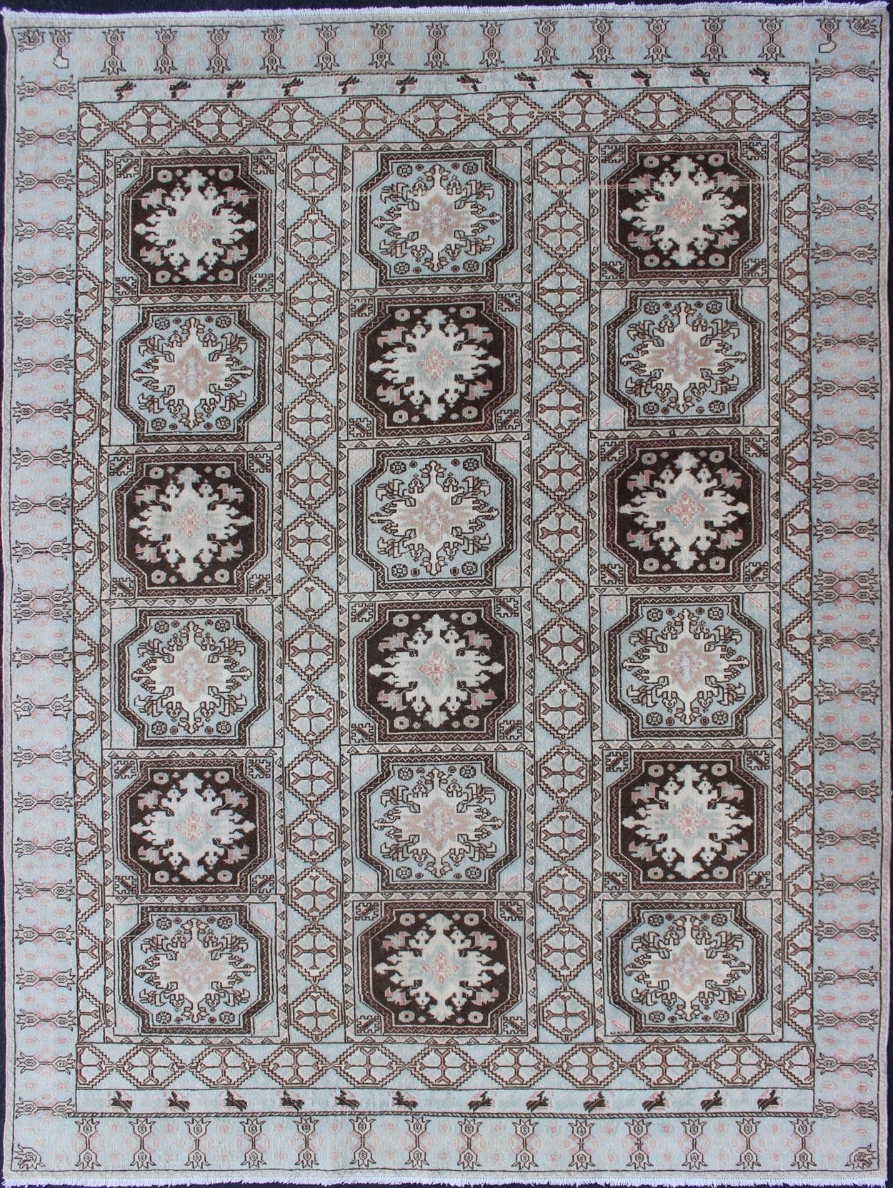 Vintage Moroccan Rug with Medallions in Black and Light Blue Medallion Design Moroccan Rug, rug 13 - 0904, country of origin / type: Morocco / Tribal, circa Mid - 20th Century. Measures: 6'8 x 9'1. This Moroccan rug features a repeatin... - Keivan Woven Arts13 - 0904 - 4736Rug