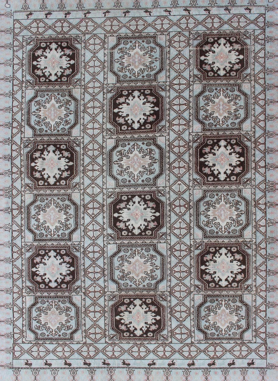 Vintage Moroccan Rug with Medallions in Black and Light Blue Medallion Design Moroccan Rug, rug 13 - 0904, country of origin / type: Morocco / Tribal, circa Mid - 20th Century. Measures: 6'8 x 9'1. This Moroccan rug features a repeatin... - Keivan Woven Arts13 - 0904 - 4736Rug