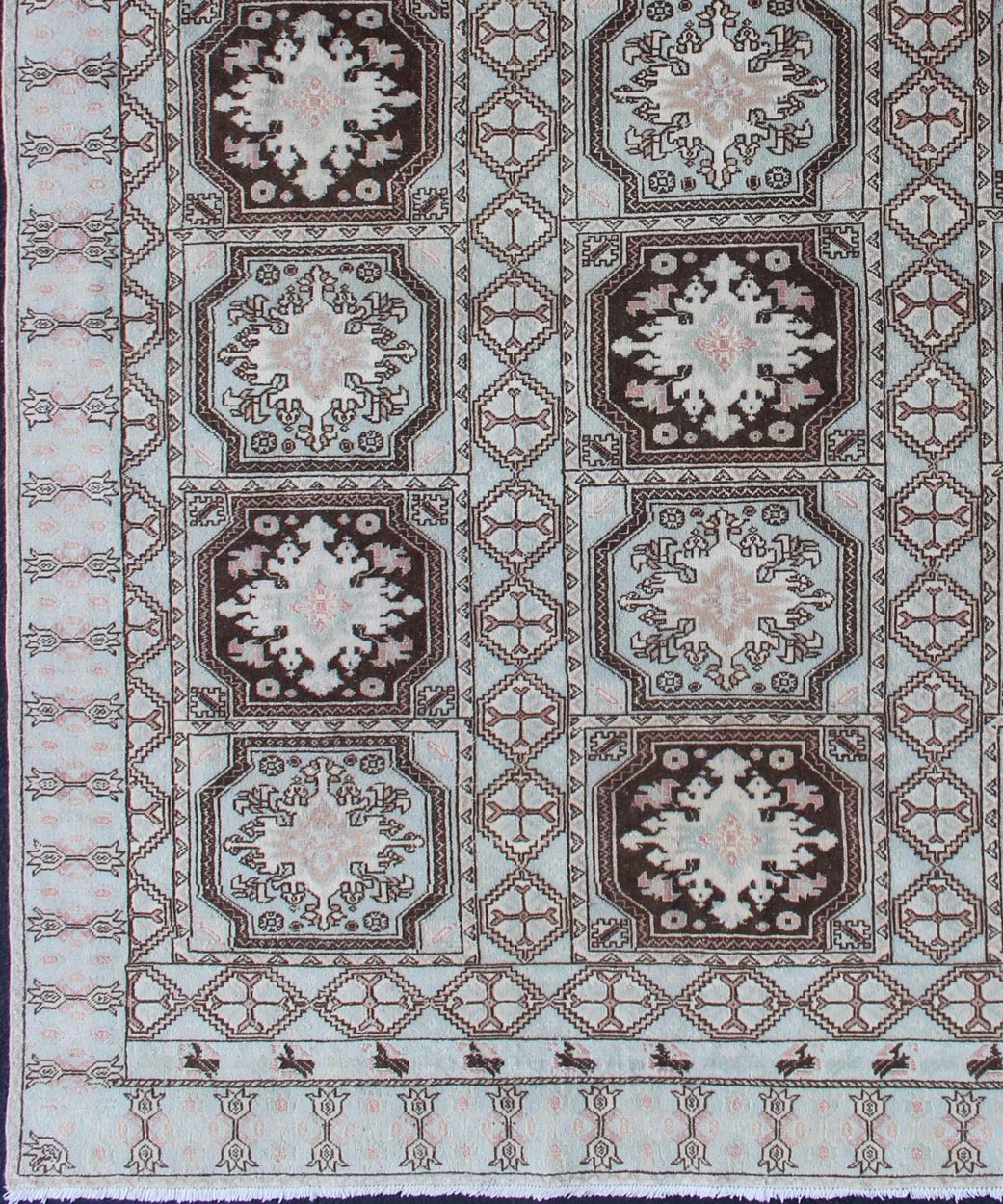 Vintage Moroccan Rug with Medallions in Black and Light Blue Medallion Design Moroccan Rug, rug 13 - 0904, country of origin / type: Morocco / Tribal, circa Mid - 20th Century. Measures: 6'8 x 9'1. This Moroccan rug features a repeatin... - Keivan Woven Arts13 - 0904 - 4736Rug