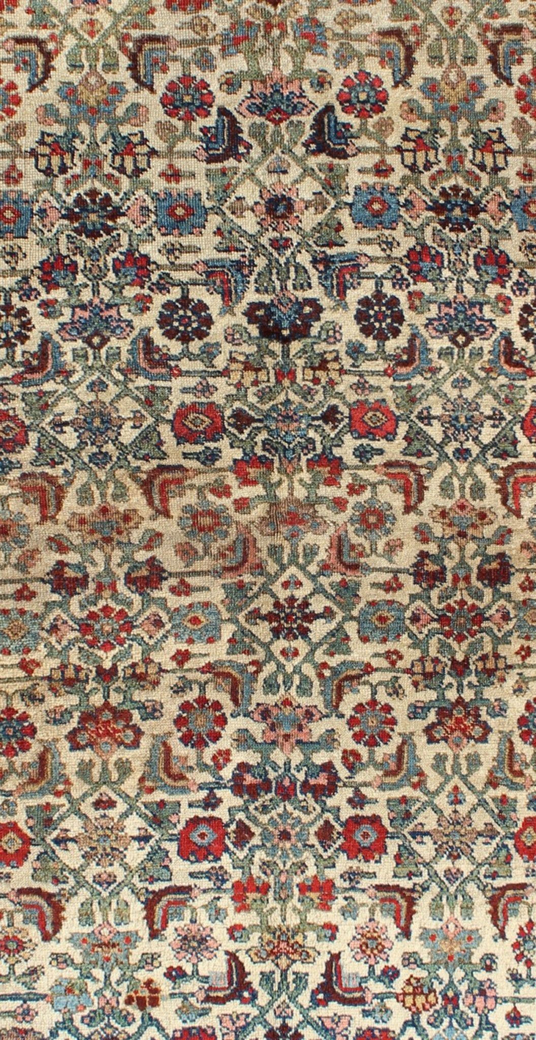 Antique Persian Bidjar Carpet with Ivory, Rose, Green, Blue and Aubergine Antique Persian Carpet Bidjar with All - Over Design rug/13 - 0911 origin/iran kwarugs Persian Bidjar carpets are renowned for their superior use of color. This ch... - Keivan Woven Arts13 - 0911 - 4744Rug
