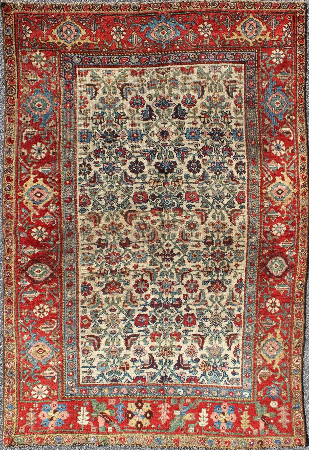 Antique Persian Bidjar Carpet with Ivory, Rose, Green, Blue and Aubergine Antique Persian Carpet Bidjar with All - Over Design rug/13 - 0911 origin/iran kwarugs Persian Bidjar carpets are renowned for their superior use of color. This ch... - Keivan Woven Arts13 - 0911 - 4744Rug