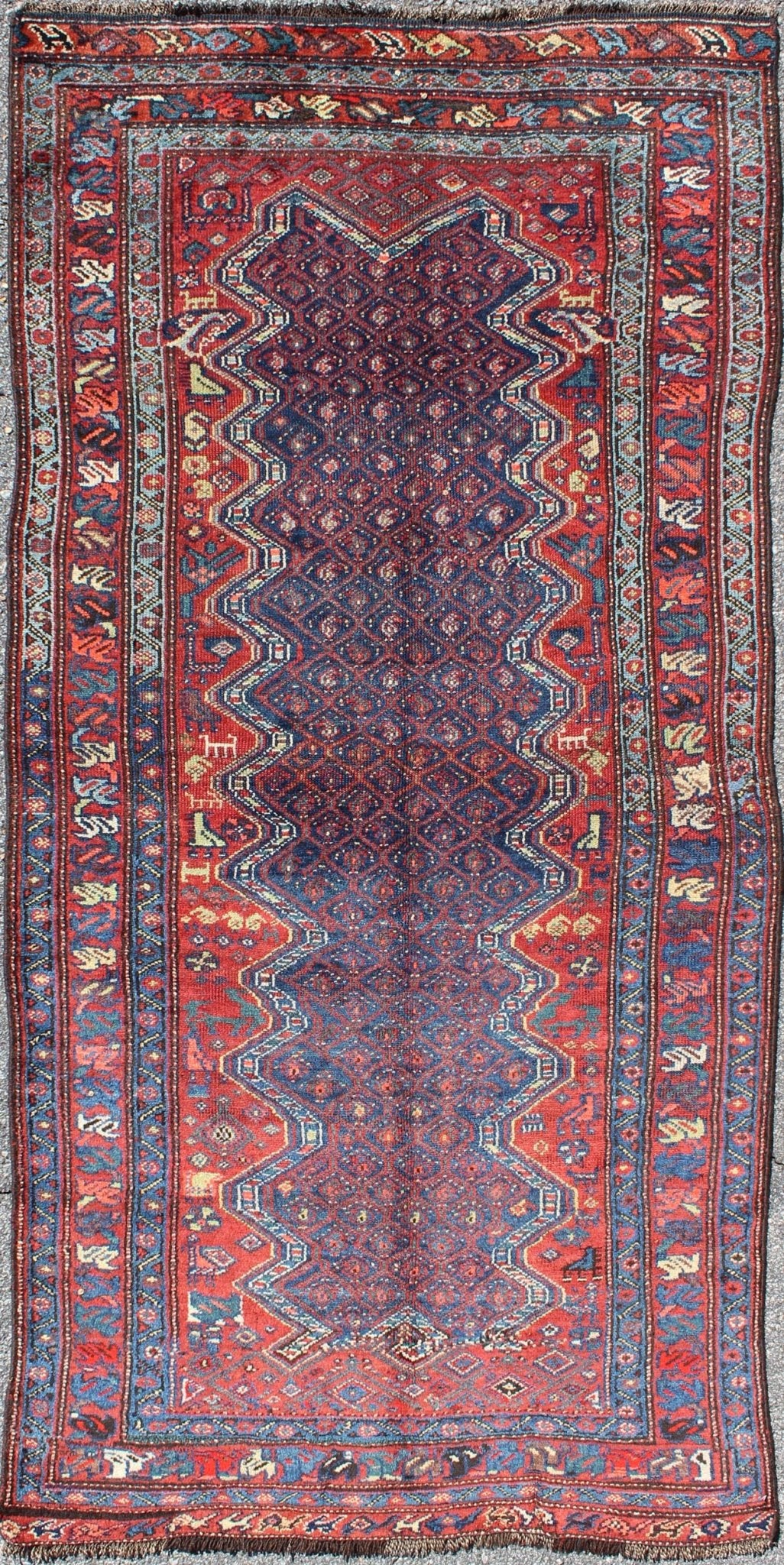 Red and Blue Antique N.W. Persian Rug with Zig - Zag Field and Tribal Motifs, rug 13 - 0913, country of origin / type: Iran / N.W. Persian, circa 1900 This antique early - 20th century Northwest Persian runner features a deep blue background with zig - ... - Keivan Woven Arts13 - 0913 - 4802