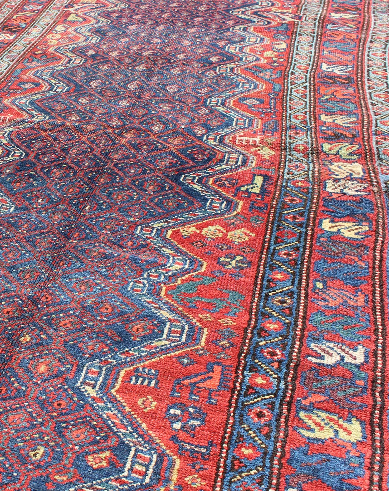 Red and Blue Antique N.W. Persian Rug with Zig - Zag Field and Tribal Motifs, rug 13 - 0913, country of origin / type: Iran / N.W. Persian, circa 1900 This antique early - 20th century Northwest Persian runner features a deep blue background with zig - ... - Keivan Woven Arts13 - 0913 - 4802Rug