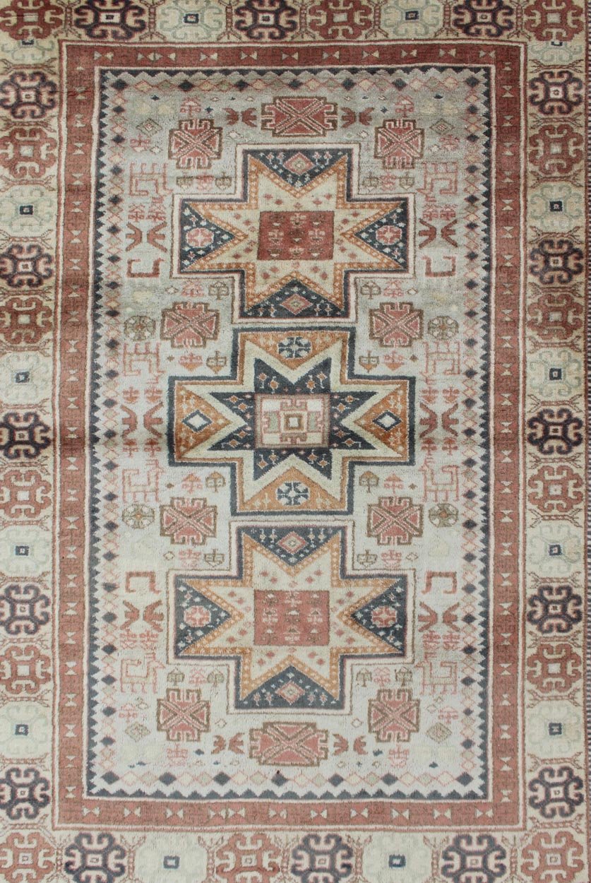 Vintage Hand Knotted Turkish Rug with Tribal Medallions and Design Vintage Hand Knotted Turkish Rug with Tribal Medallions and Design, Keivan Woven Arts / rug 16 - 0302, country of origin / type: Turkey / Oushak, circa 1960 This Tribal ... - Keivan Woven Arts16 - 0302 - 7357Rug