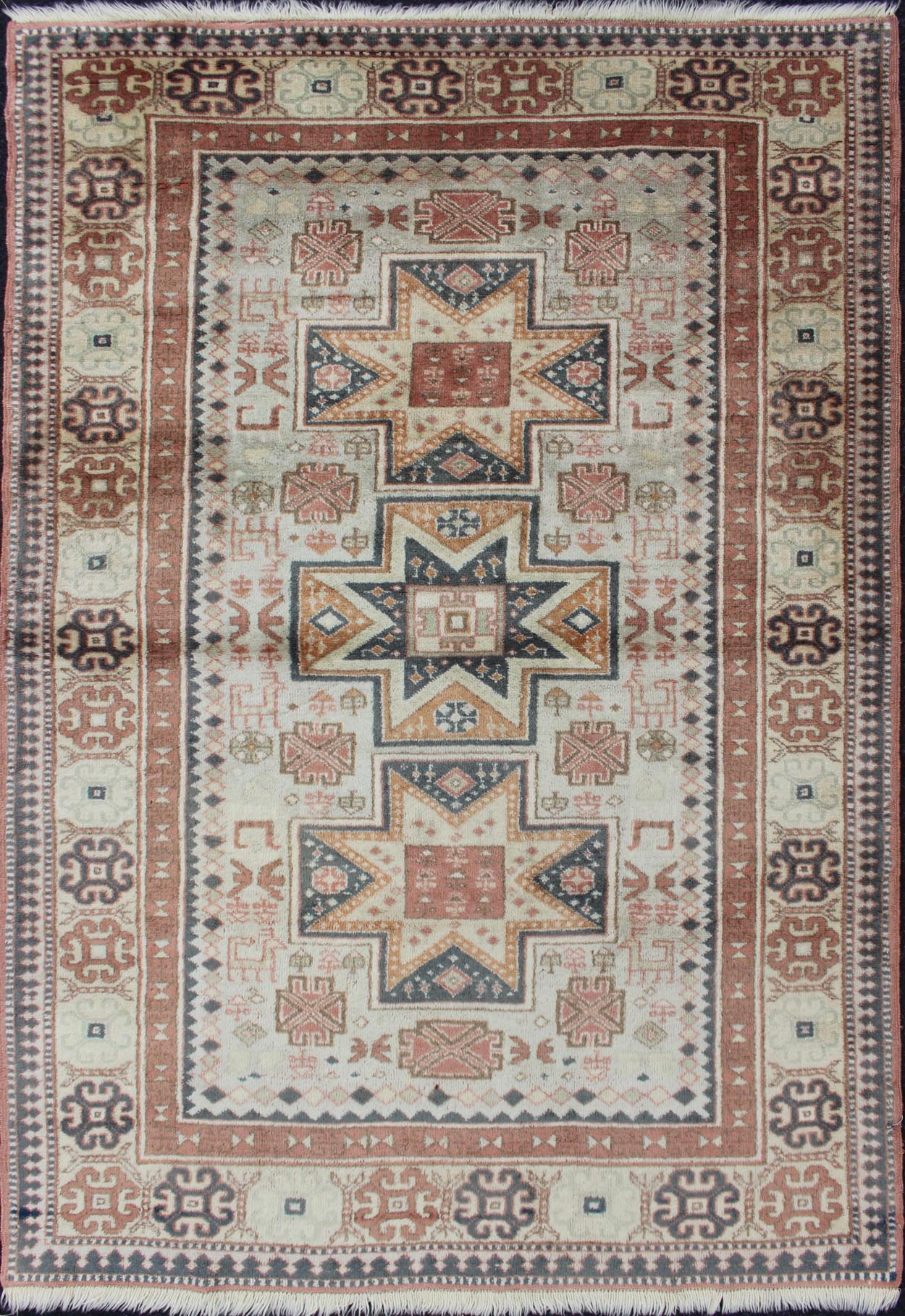 Vintage Hand Knotted Turkish Rug with Tribal Medallions and Design Vintage Hand Knotted Turkish Rug with Tribal Medallions and Design, Keivan Woven Arts / rug 16 - 0302, country of origin / type: Turkey / Oushak, circa 1960 This Tribal ... - Keivan Woven Arts16 - 0302 - 7357Rug