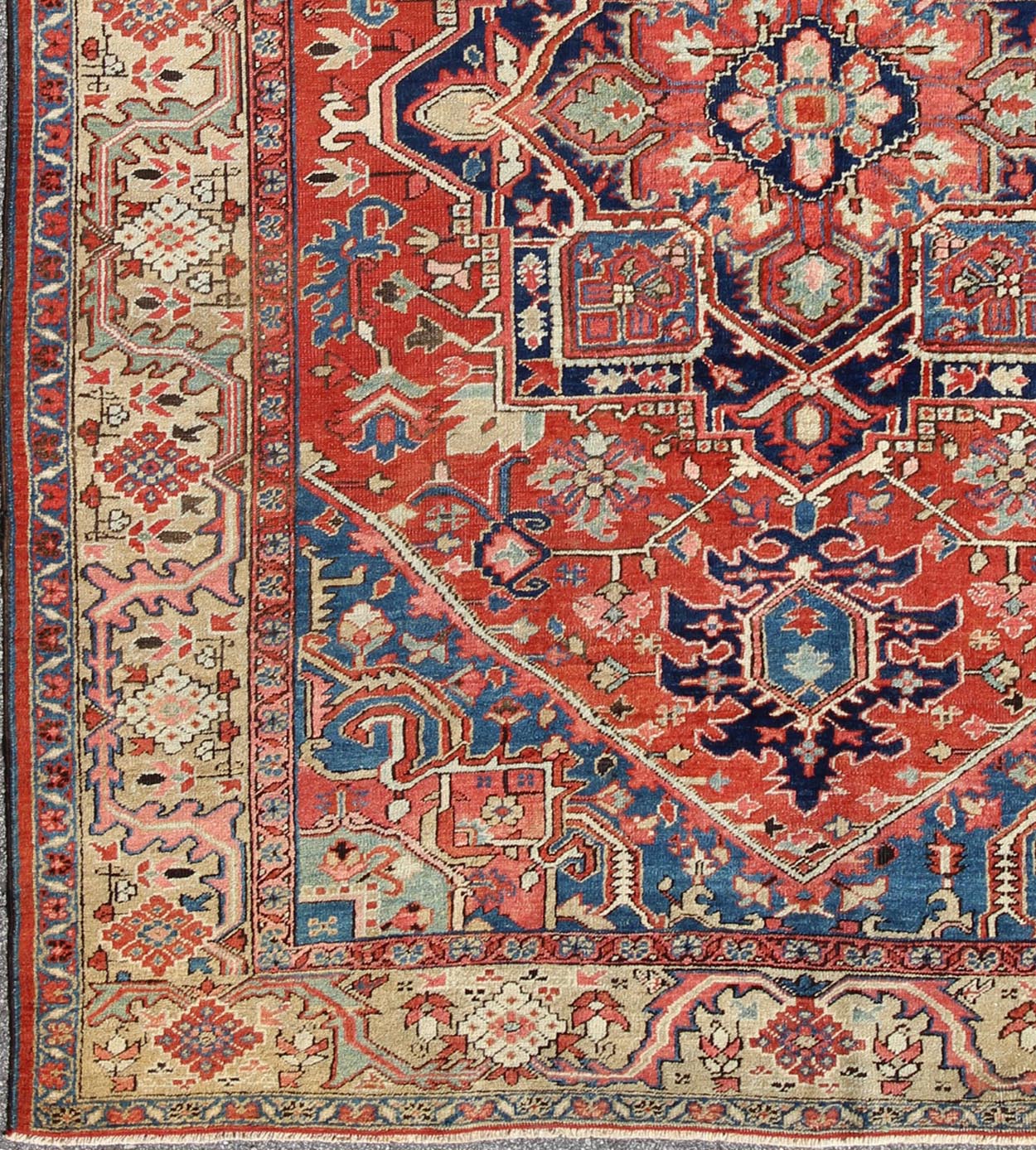 Antique Persian Serapi Rug with Geometric Central Medallion and Colorful Design. Keivan Woven Arts / Rug / 16 - 0305, country of origin / type: Iran /Heriz, circa 1910 Measures: 10' x 12'. This magnificent antique Persian Serapi carpet from the ear... - Keivan Woven Arts16 - 0305 - 8649Rug