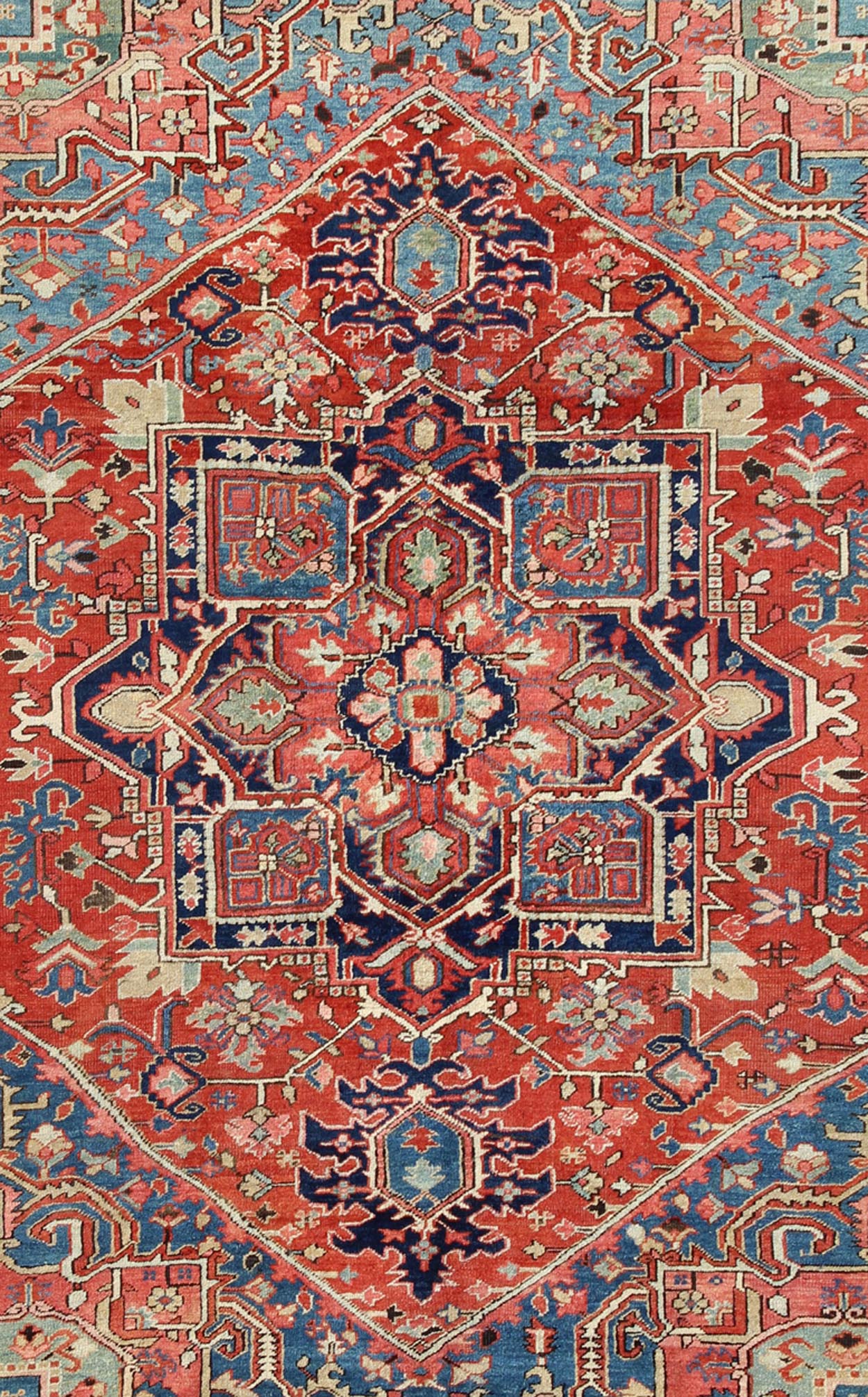 Antique Persian Serapi Rug with Geometric Central Medallion and Colorful Design. Keivan Woven Arts / Rug / 16 - 0305, country of origin / type: Iran /Heriz, circa 1910 Measures: 10' x 12'. This magnificent antique Persian Serapi carpet from the ear... - Keivan Woven Arts16 - 0305 - 8649Rug