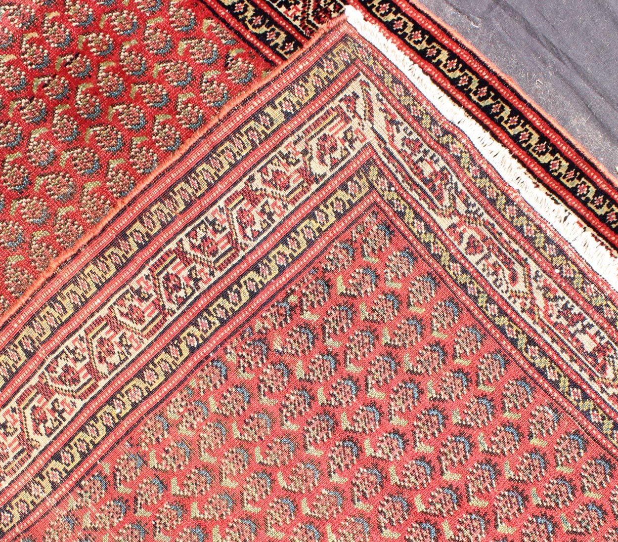 Long Runner Antique Persian Malayer Runner with Saraband Design in Soft Red Measures: 3'1 x 21'3 This antique Persian Seraband runner features an all - over paisley pattern set on a light red, rust red background and surrounded by multiple... - Keivan Woven Arts16 - 0904 - 7705Rug