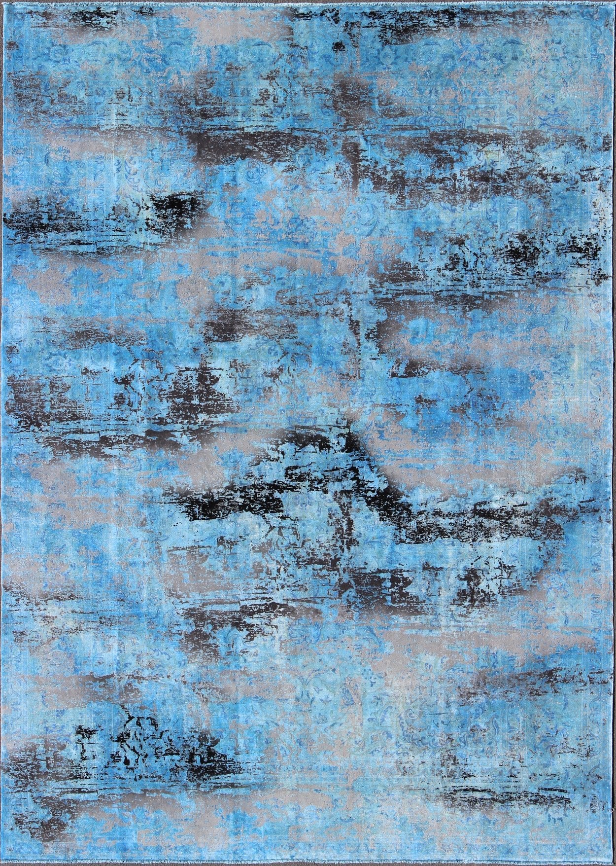 Over - dyed Vintage Modern Rug in Shades of Blue, Gray, Charcoal. Blue, Gray, and Charcoal Over - dyed Vintage Rug, rug 16 - 0913, country of origin / type: Iran / Kashan, circa mid - century. Distinct colors that are similar yet starkly rendered flow al... - Keivan Woven Arts16 - 0913 - 8757Rug