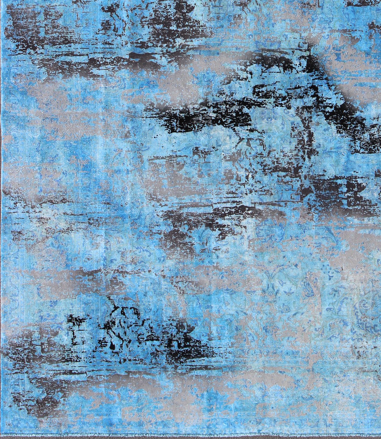 Over - dyed Vintage Modern Rug in Shades of Blue, Gray, Charcoal. Blue, Gray, and Charcoal Over - dyed Vintage Rug, rug 16 - 0913, country of origin / type: Iran / Kashan, circa mid - century. Distinct colors that are similar yet starkly rendered flow al... - Keivan Woven Arts16 - 0913 - 8757Rug