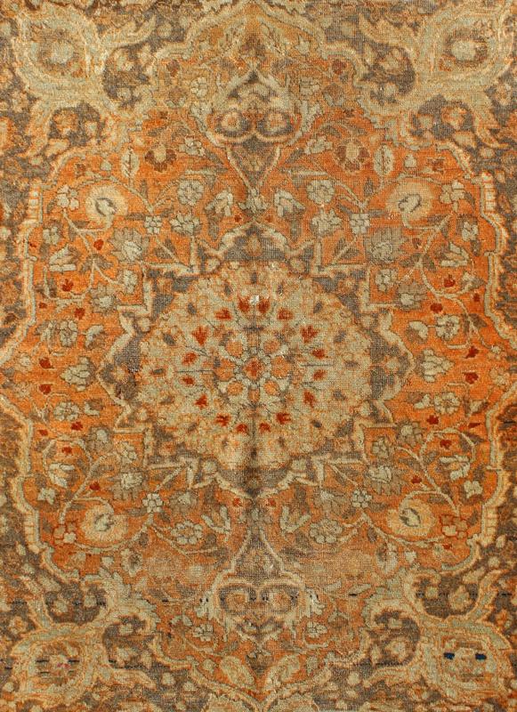 Antique Persian Tabriz Haji Jalili with Ornate Central Medallion and Florals in Orange, Brown Antique Persian Tabriz Haji Jalili with in Light Orange and light brown This magnificent antique Persian Tabriz carpet from late 19th century I... - Keivan Woven Arts16 - 1001 - 8131Rug