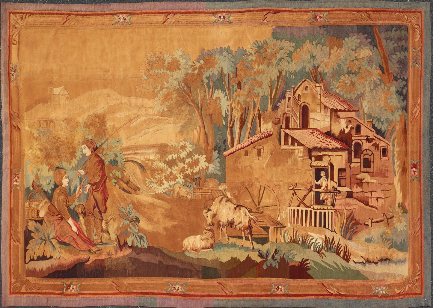 19th Century Antique French Verdure Tapestry with a Countryside Scene. 19th Century Antique French Verdure Tapestry with a Countryside Scene. Rug 16 - 1206, This enchanting antique verdure tapestry beautifully illustrates a Countryside Scene with... - Keivan Woven Arts16 - 1206 - 8135Rug