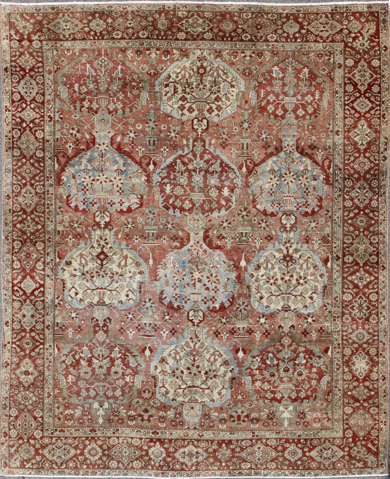 Antique Persian Large Bakhtiari Rug with Tiered Sub - Geometric Medallions. Antique Persian Bakhtiari rug with tiered sub - geometric medallions and motifs. Keivan Woven Arts / rug 17 - 0101, country of origin / type: Iran / Bakhtiari, circa 1920 ... - Keivan Woven Arts17 - 0101 - 8301Rug