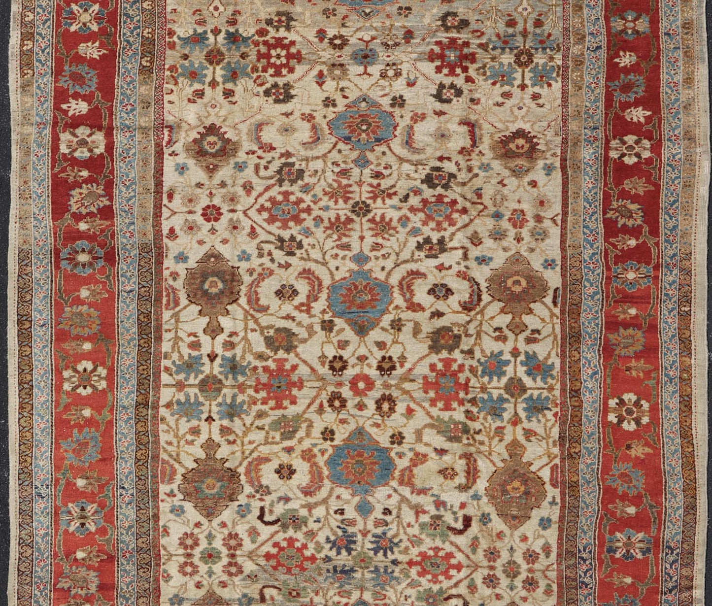 Antique Persian Sultanabad Ziegler Carpet with Rich Palmettes in Ivory Field and red border. Keivan Woven Arts / rug 17 - 0302, country of origin / type: Iran / Ziegler Sultanabad, circa 1880. Measures: 10'8 x 16'6. This exceptional antiq... - Keivan Woven Arts17 - 0302 - 8553Rug