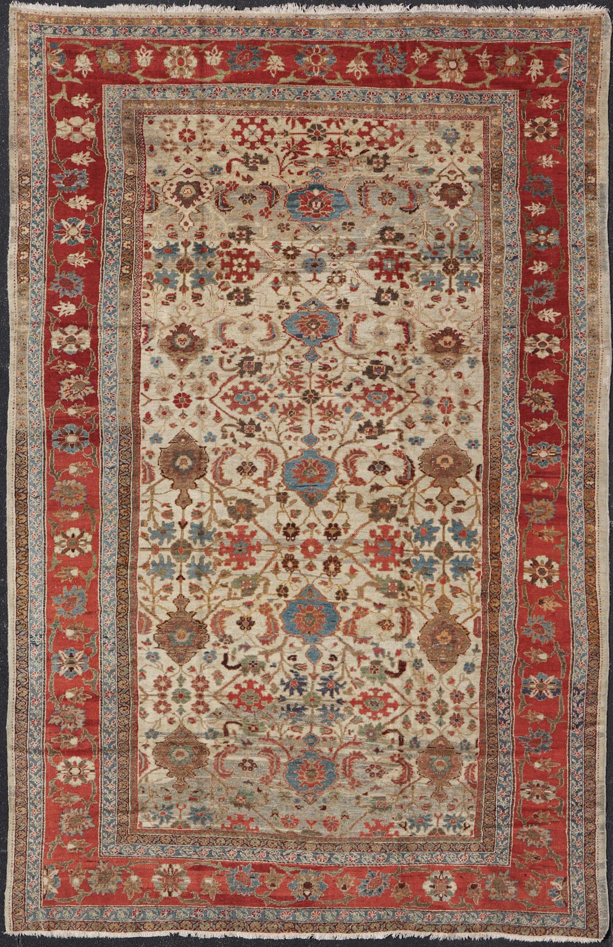 Antique Persian Sultanabad Ziegler Carpet with Rich Palmettes in Ivory Field and red border. Keivan Woven Arts / rug 17 - 0302, country of origin / type: Iran / Ziegler Sultanabad, circa 1880. Measures: 10'8 x 16'6. This exceptional antiq... - Keivan Woven Arts17 - 0302 - 8553Rug