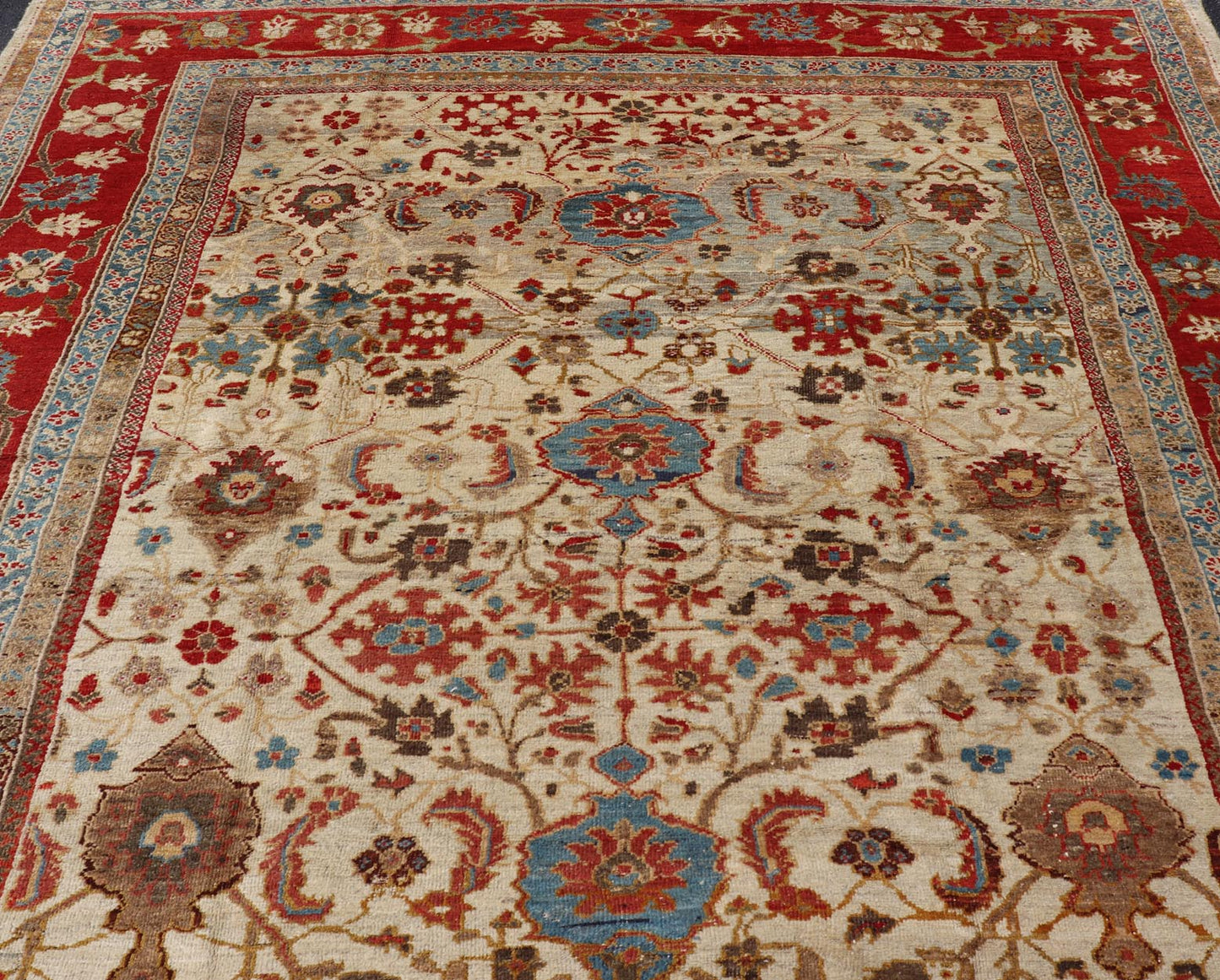 Antique Persian Sultanabad Ziegler Carpet with Rich Palmettes in Ivory Field and red border. Keivan Woven Arts / rug 17 - 0302, country of origin / type: Iran / Ziegler Sultanabad, circa 1880. Measures: 10'8 x 16'6. This exceptional antiq... - Keivan Woven Arts17 - 0302 - 8553Rug