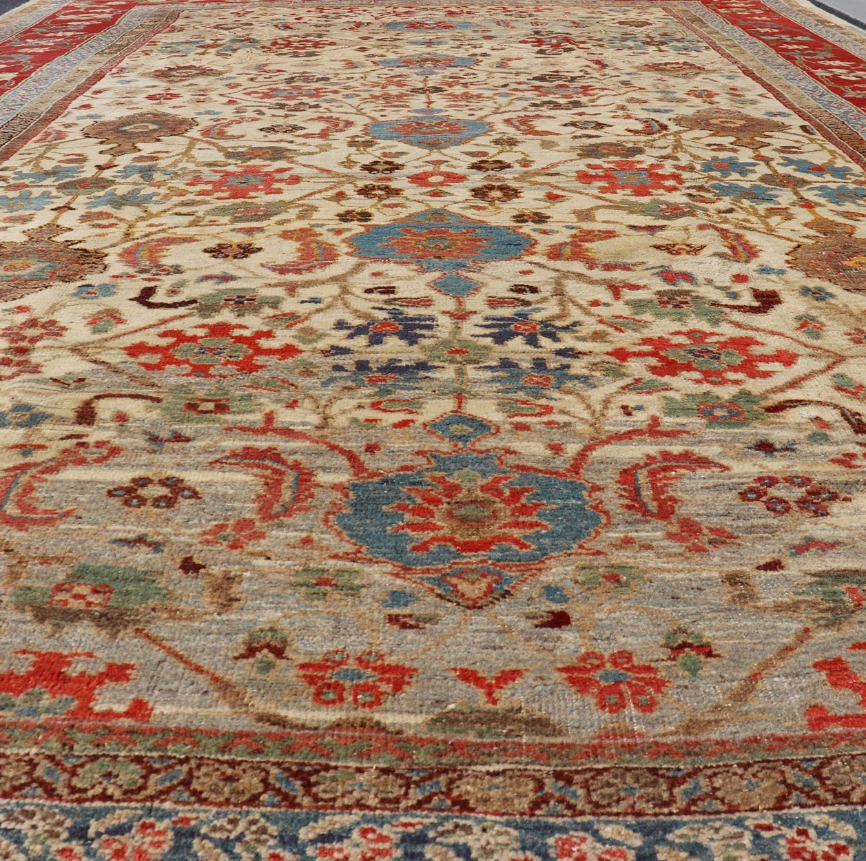 Antique Persian Sultanabad Ziegler Carpet with Rich Palmettes in Ivory Field and red border. Keivan Woven Arts / rug 17 - 0302, country of origin / type: Iran / Ziegler Sultanabad, circa 1880. Measures: 10'8 x 16'6. This exceptional antiq... - Keivan Woven Arts17 - 0302 - 8553Rug