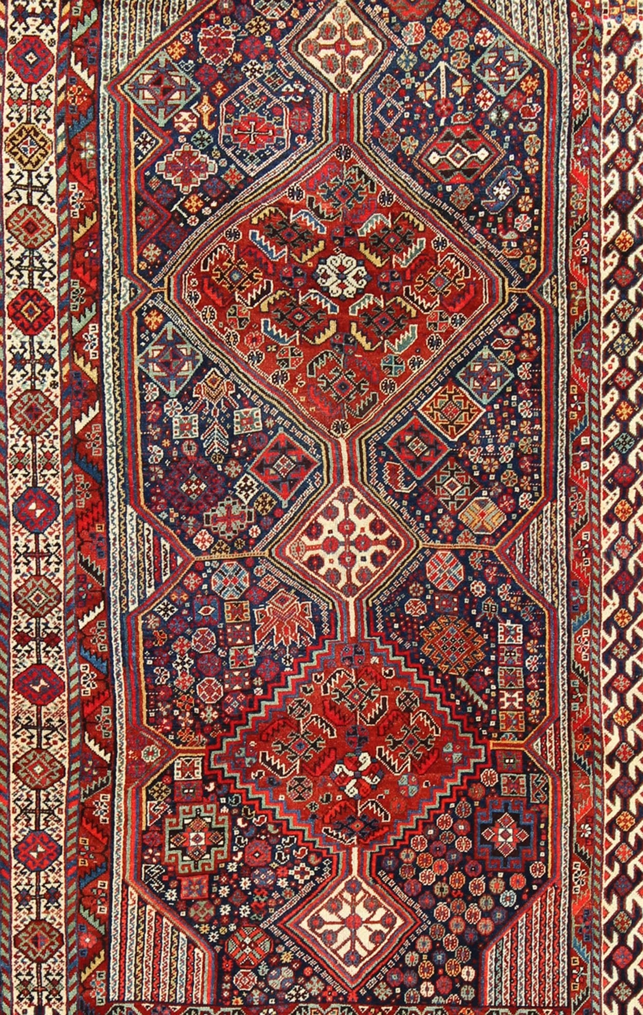 Antique Persian Qashqai Shiraz Tribal Rug with Hooked Diamond Design, rug 17 - 0305, country of origin / type: Iran / Qashqai, circa 1900. The Qashgai nomads are found in the Fars province in southwest Iran. They move twice a year, between the winter pas... - Keivan Woven Arts17 - 0305 - 8459Rug