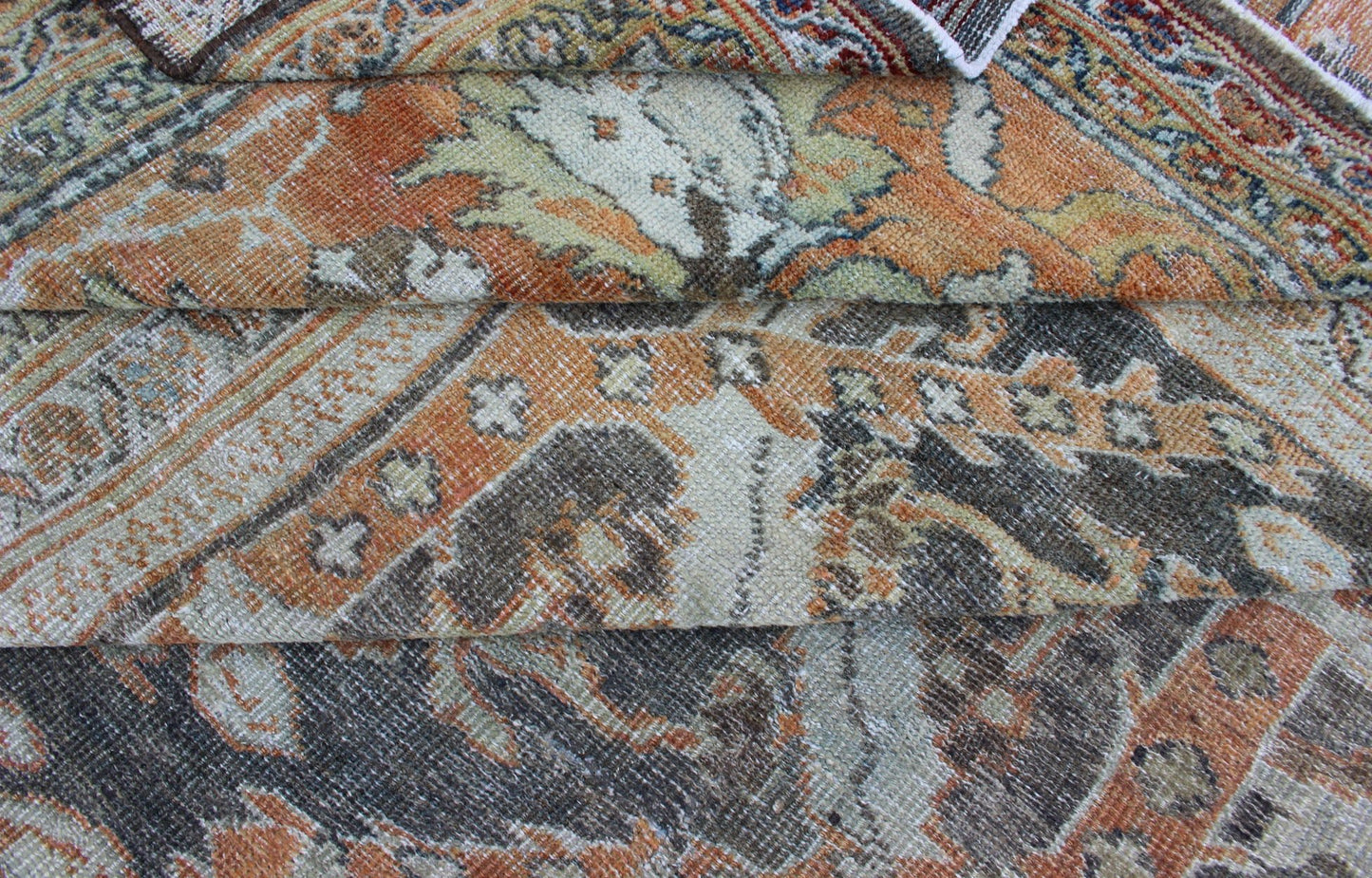 Very Large Distressed Antique Persian Sultanabad Rug in Gray, Charcoal, Burnt Orange, Acid Green Distressed antique Persian Mahal rug in charcoal, burnt orange, acid green, rug 17 - 0403, country of origin / type: Iran / Mahal, circa 1900 ... - Keivan Woven Arts17 - 0403 - 8587Rug